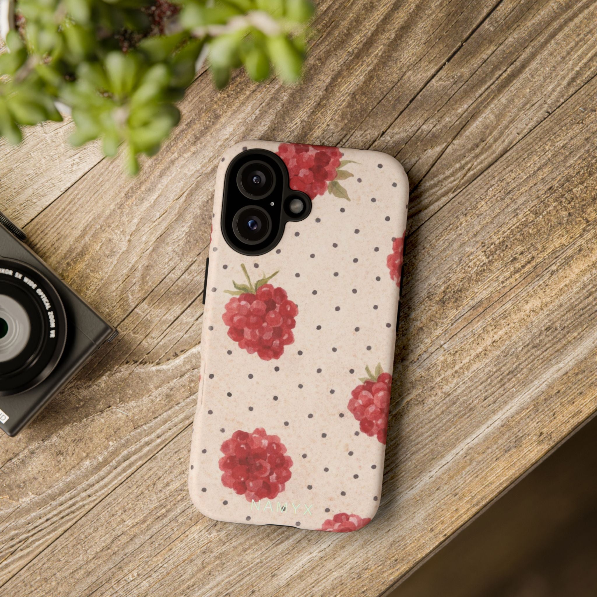 Raspberry Dotted Tough Phone Case — Vintage Floral Protective Cover