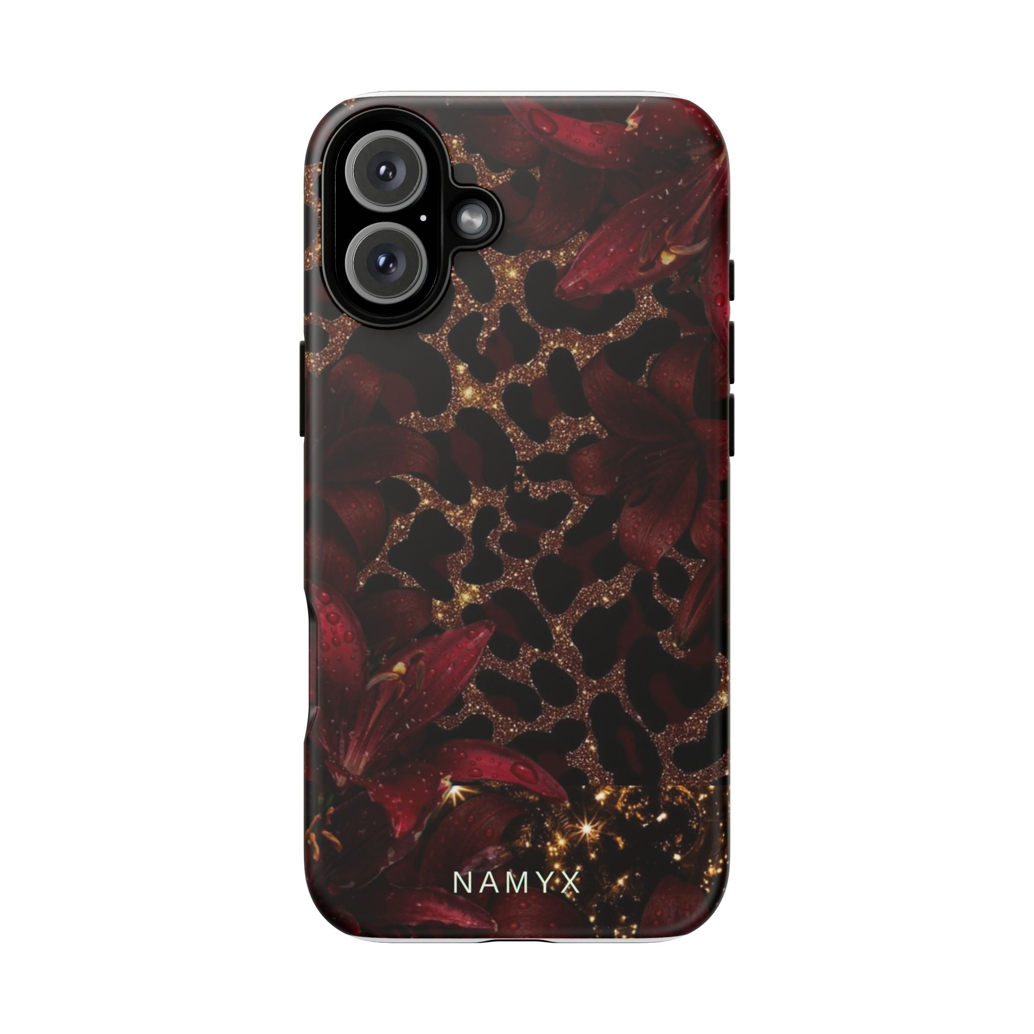 Protective Phone Case — Burgundy Floral & Gold Leopard Print Tough Case