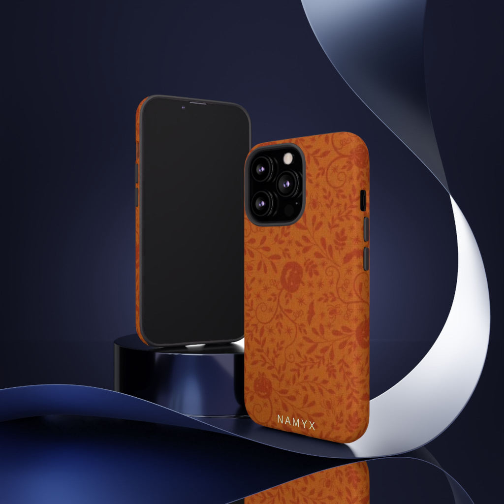 Floral Leather Phone Case — Rustic Orange Botanical Tough Case