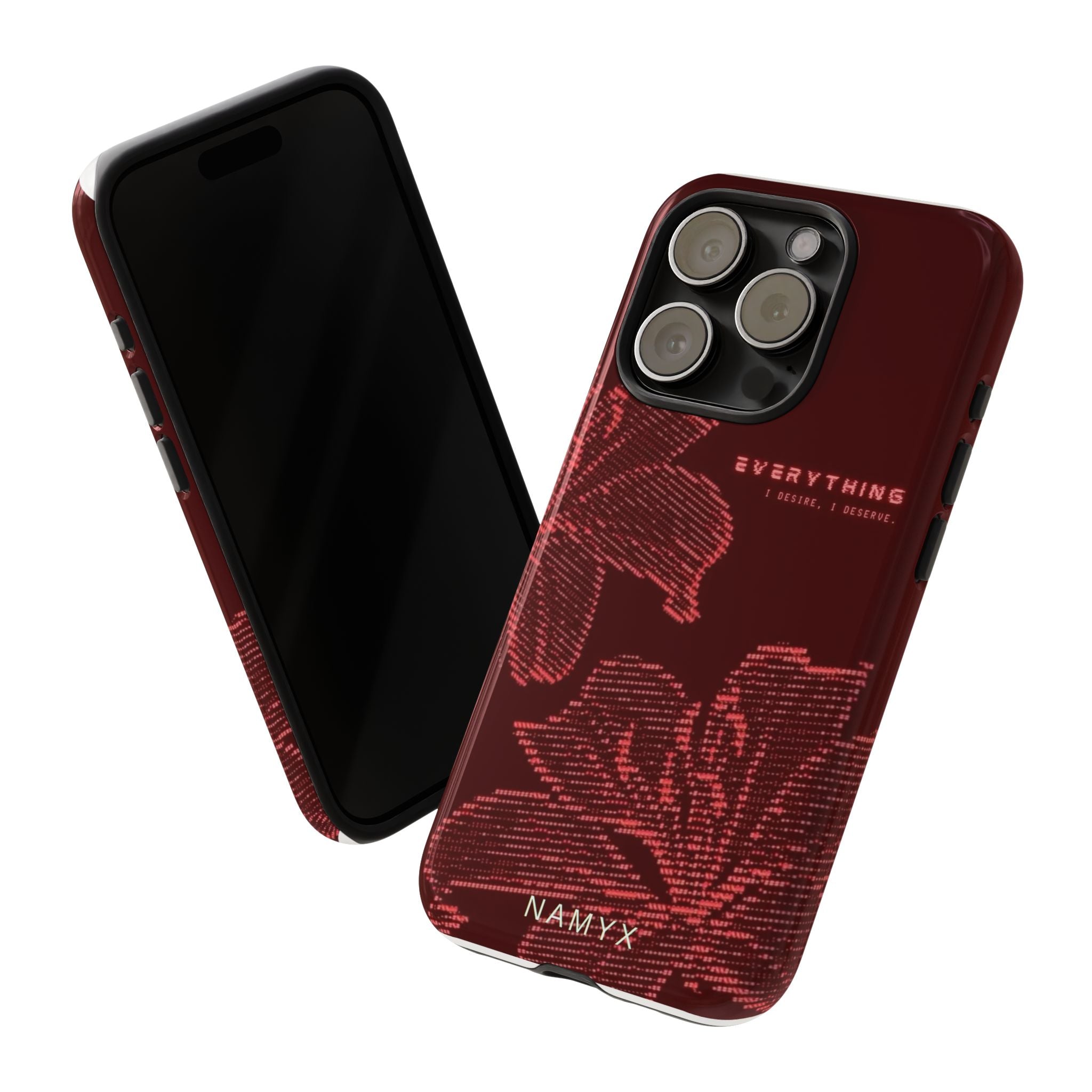 Floral Tough Phone Case — 'Everything' Burgundy Protective Cover