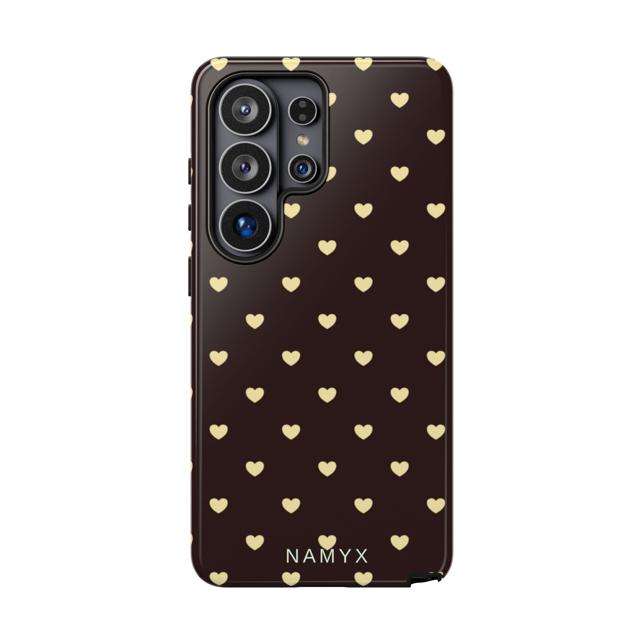 Tough Case — Brown Phone Case with Cream Heart Pattern