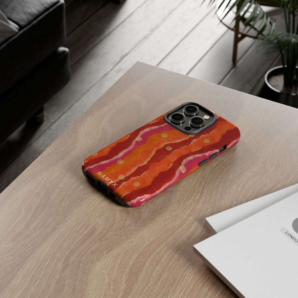 Abstract Red Waves Phone Case — Bold Orange & Pink Protective Tough Case