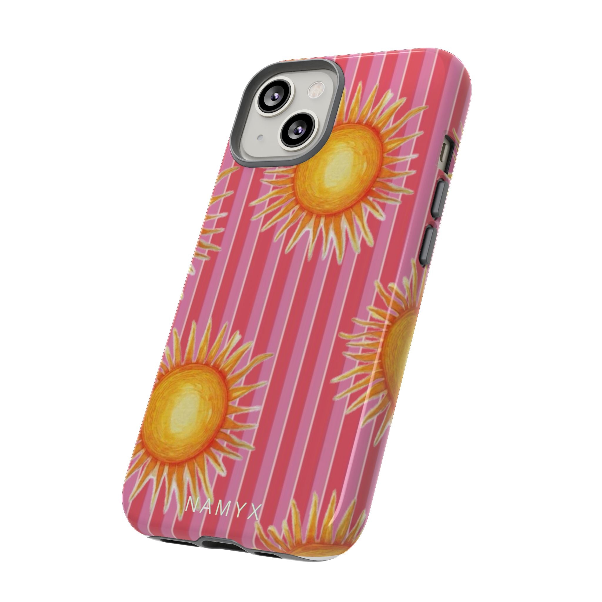 Sunburst Stripe Tough Phone Case — Bright Yellow Sun Pattern on Pink