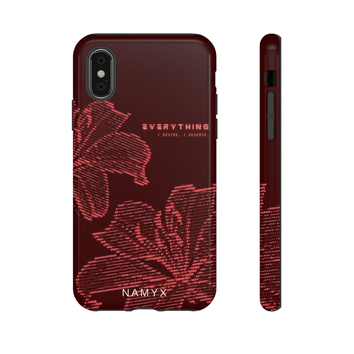 Floral Tough Phone Case — 'Everything' Burgundy Protective Cover