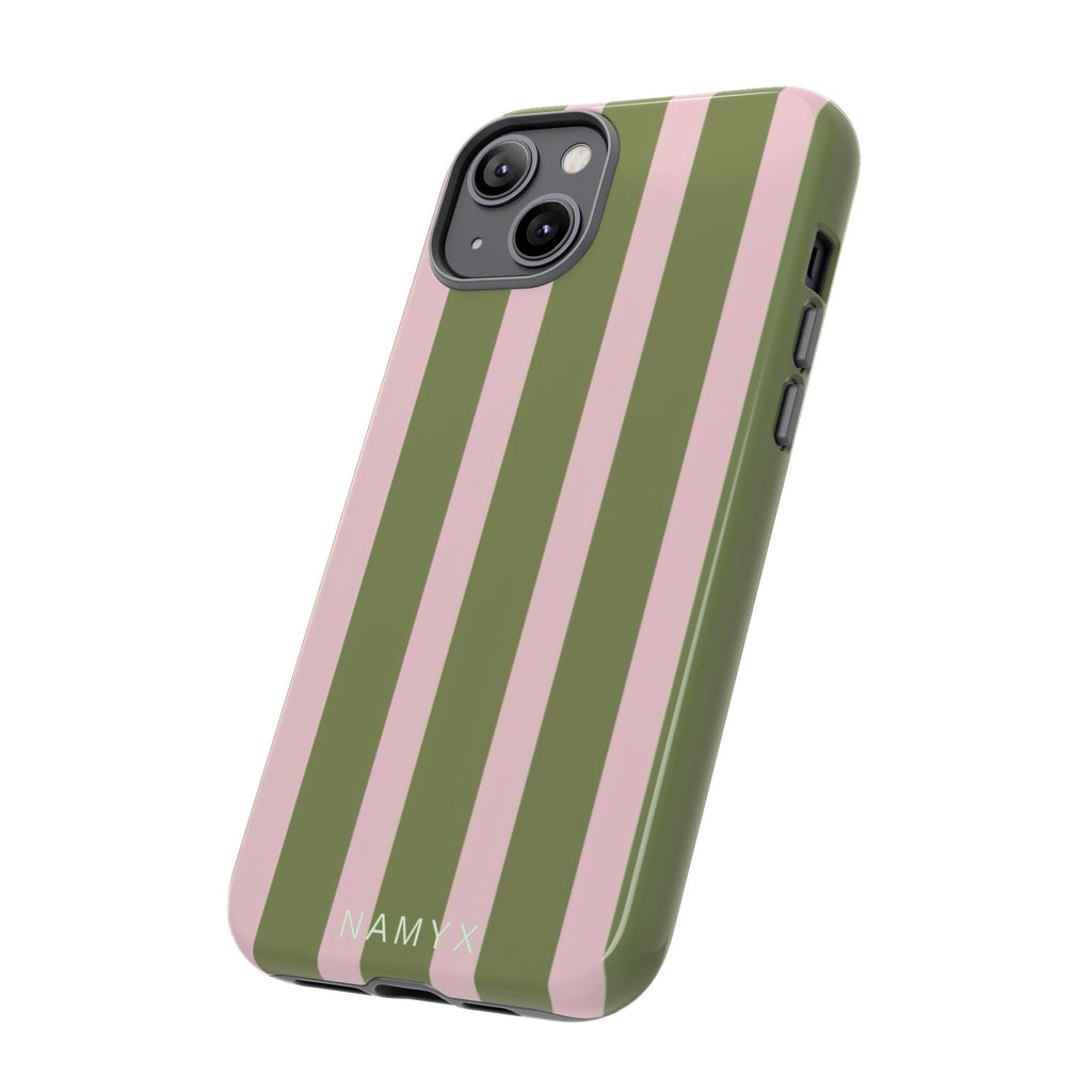 Striped Olive & Blush Tough Phone Case — Durable Protective Phone Cover