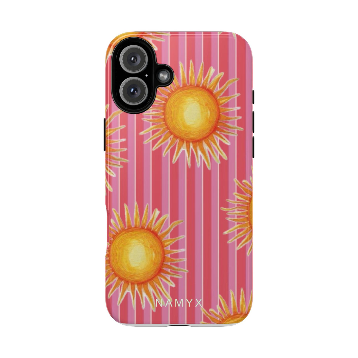 Sunburst Stripe Tough Phone Case — Bright Yellow Sun Pattern on Pink