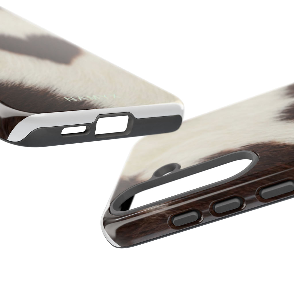 Cowhide Heart Phone Case — Cute Cow Print Protective iPhone Cover