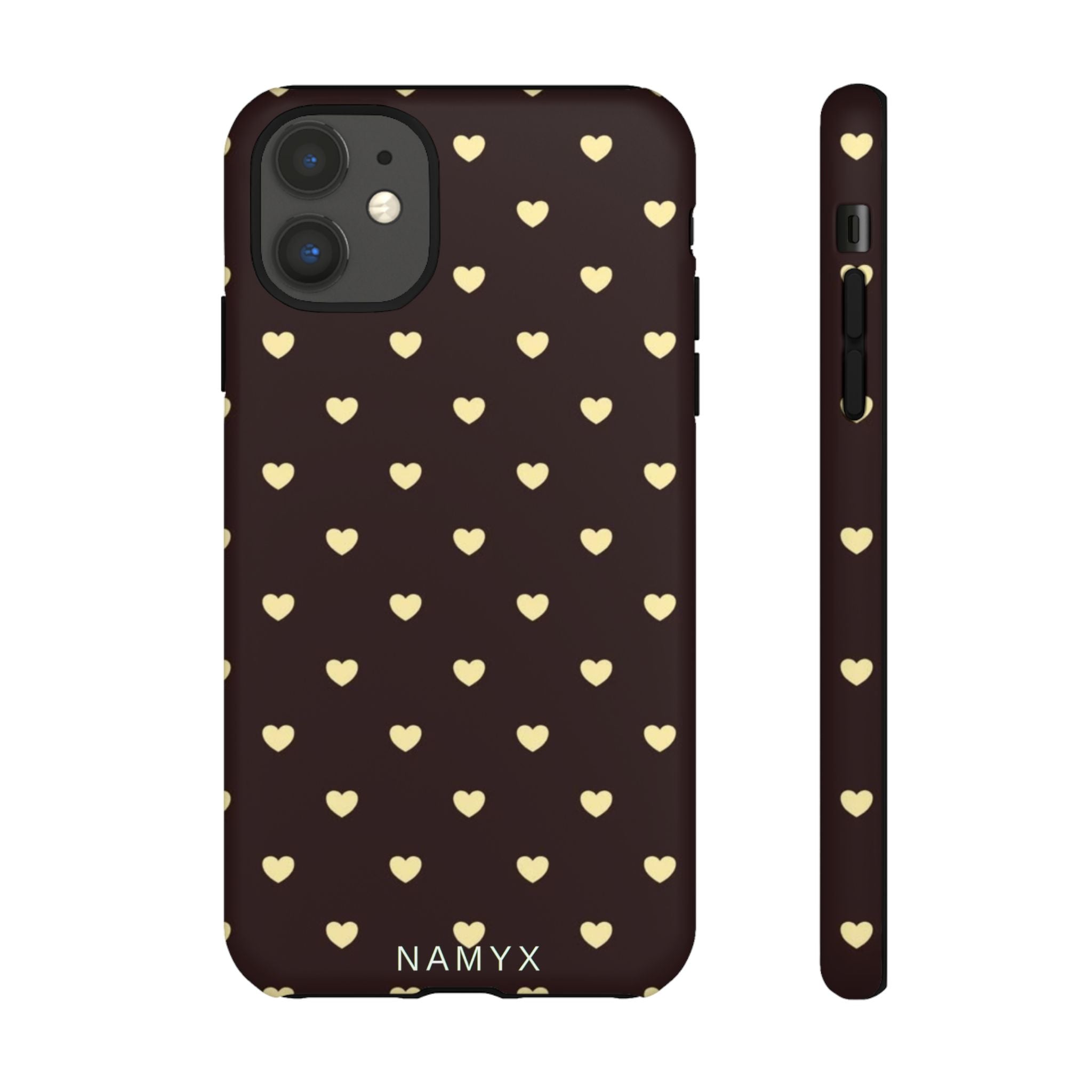 Tough Case — Brown Phone Case with Cream Heart Pattern