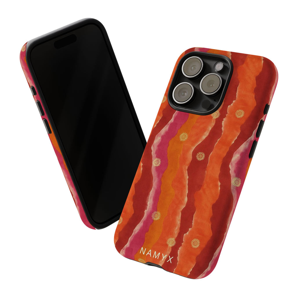 Abstract Red Waves Phone Case — Bold Orange & Pink Protective Tough Case