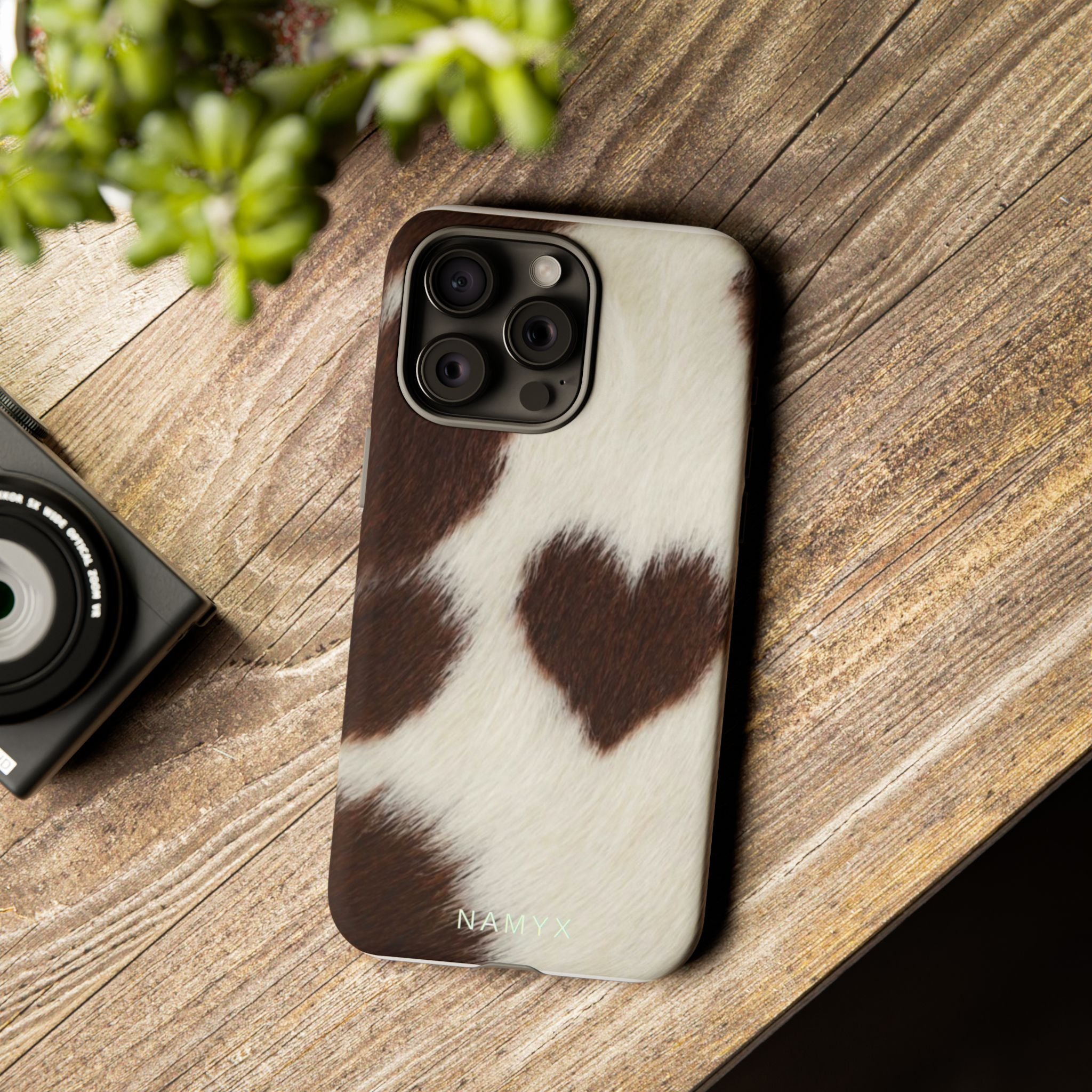 Cowhide Heart Phone Case — Cute Cow Print Protective iPhone Cover