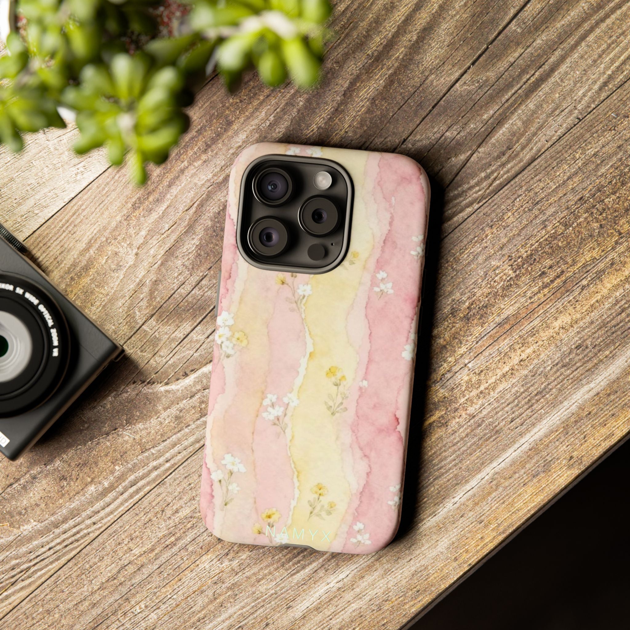 Floral Watercolor Tough Phone Case — Pink & Yellow Daisy Protective Cover