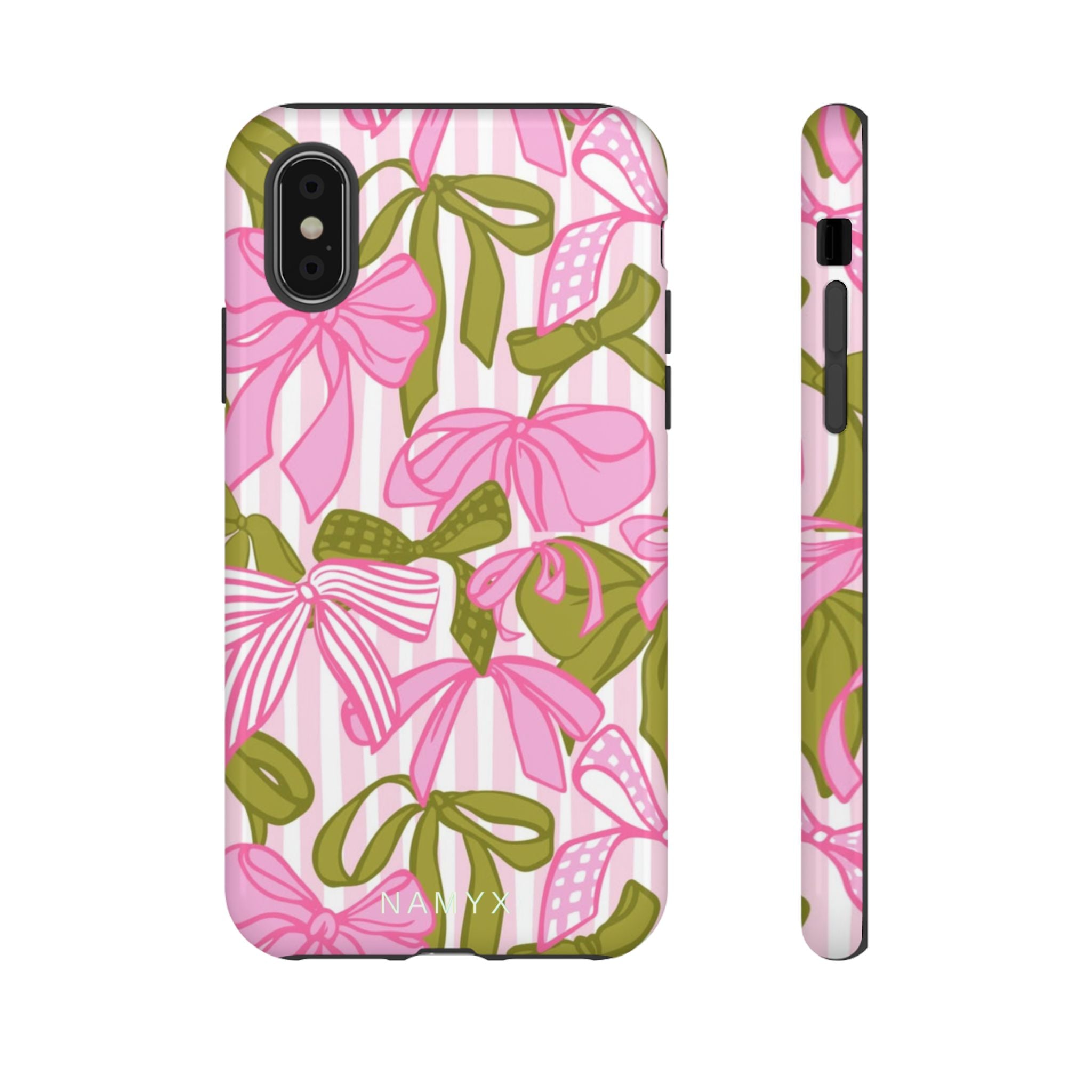 Bow Pattern Tough Case - Pink & Olive Floral Phone Cover