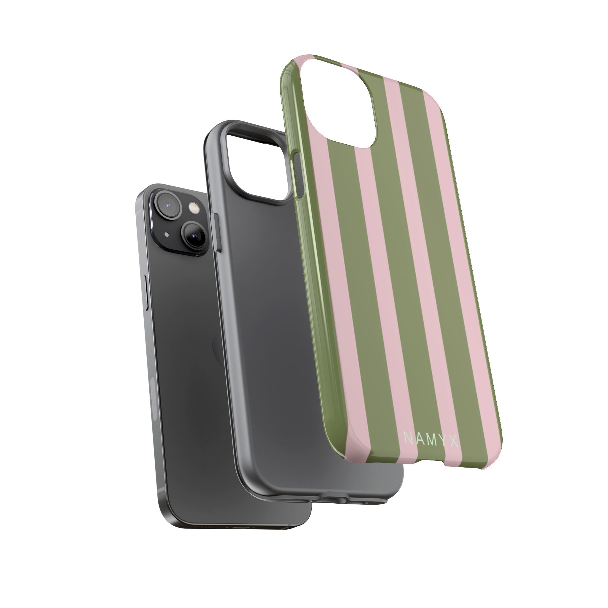 Striped Olive & Blush Tough Phone Case — Durable Protective Phone Cover
