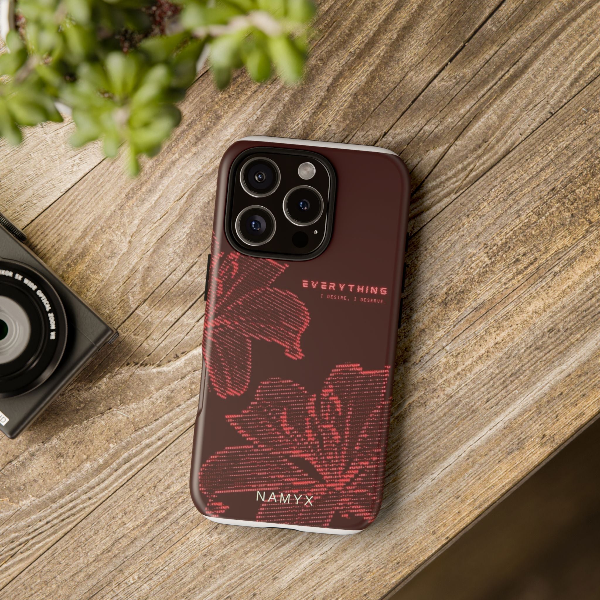 Floral Tough Phone Case — 'Everything' Burgundy Protective Cover