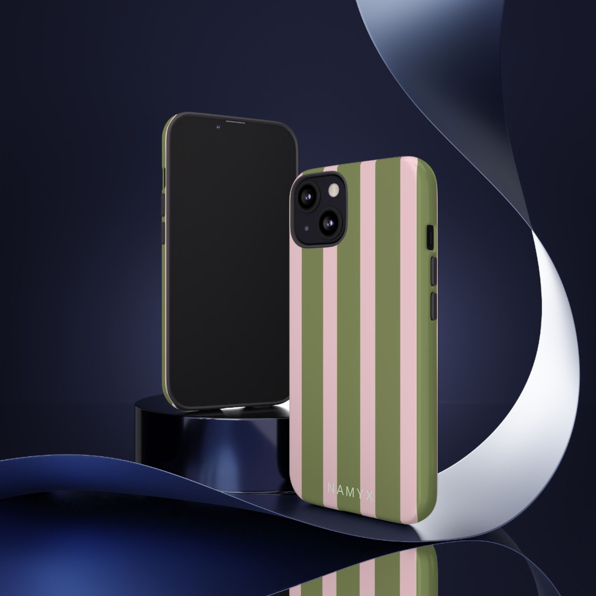 Striped Olive & Blush Tough Phone Case — Durable Protective Phone Cover