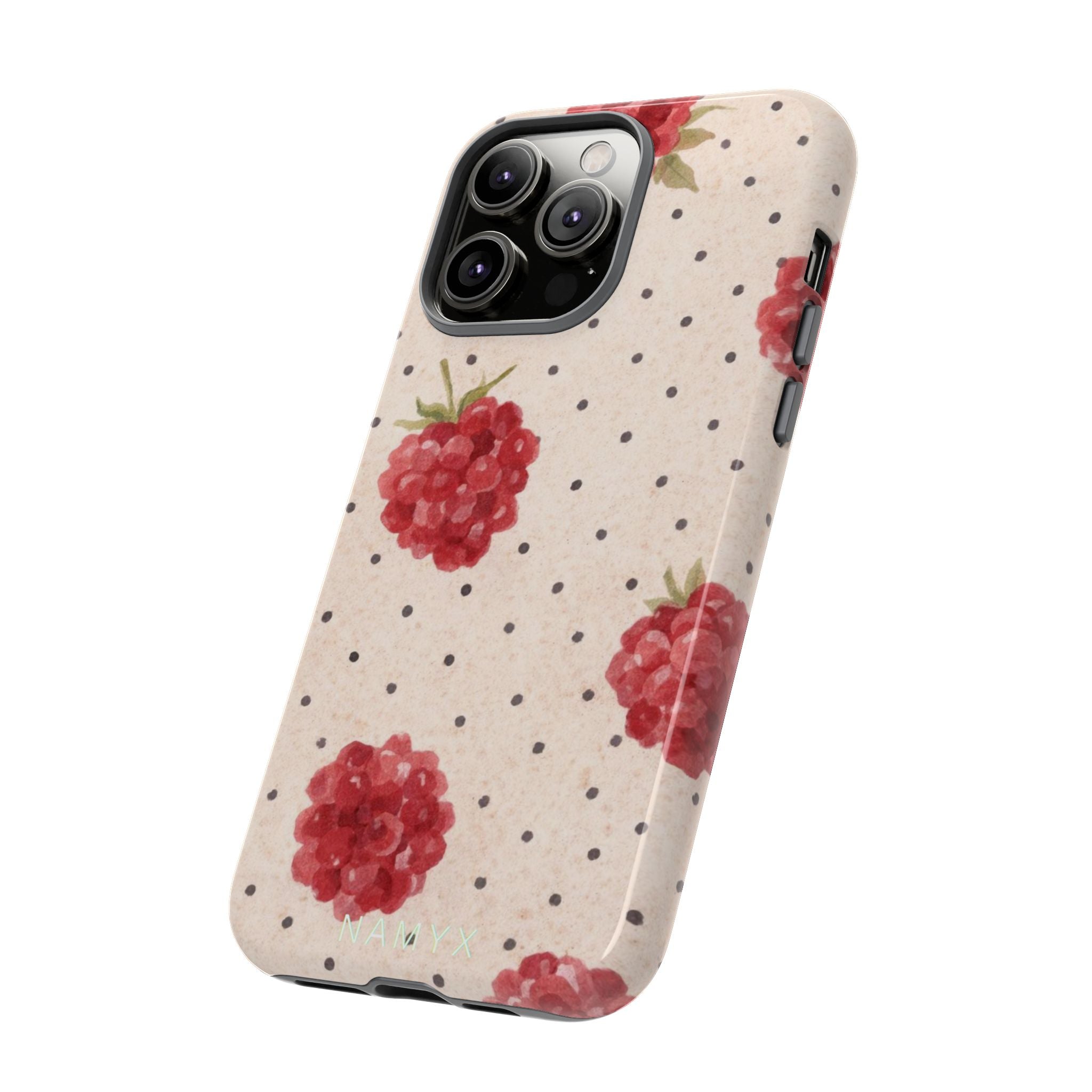 Raspberry Dotted Tough Phone Case — Vintage Floral Protective Cover