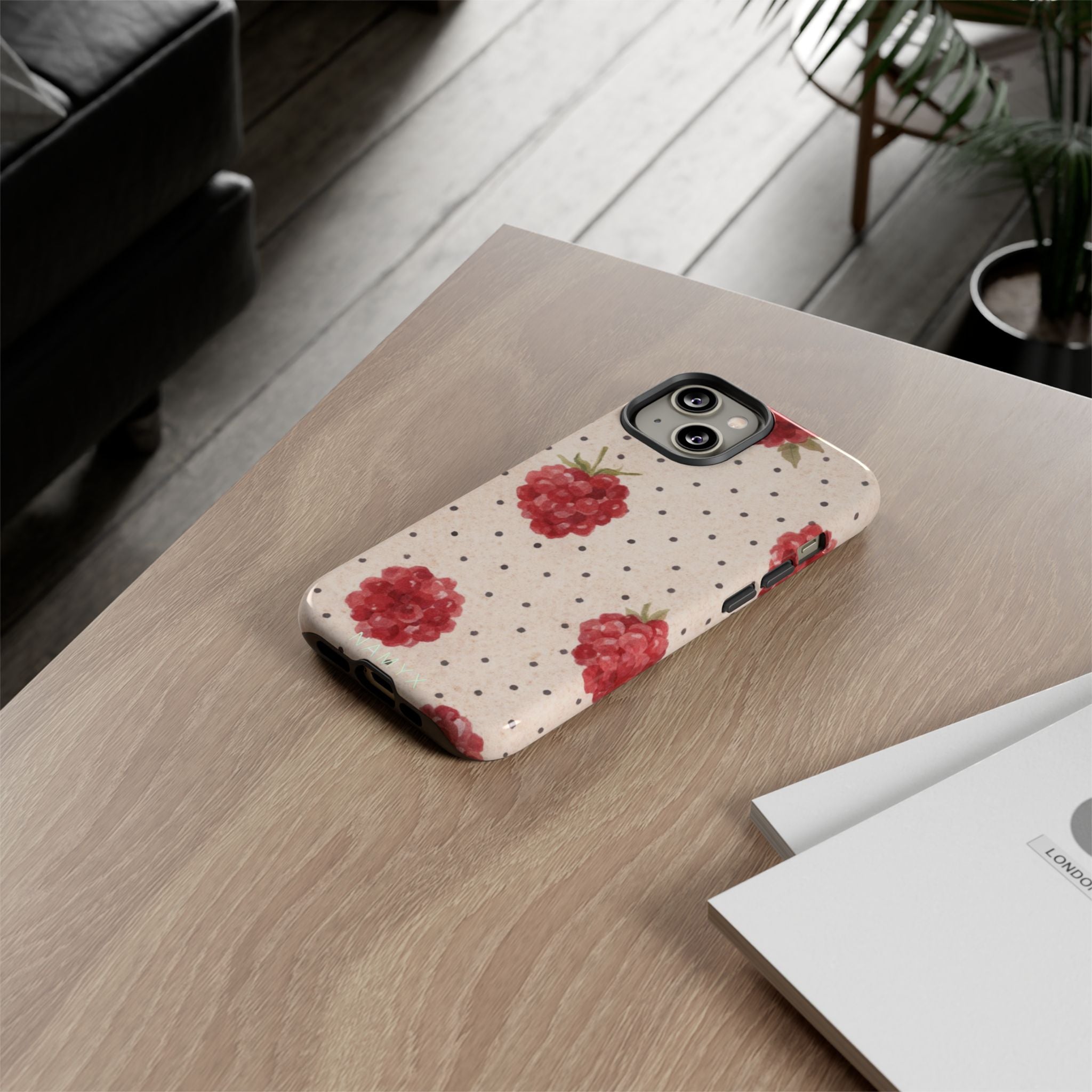Raspberry Dotted Tough Phone Case — Vintage Floral Protective Cover