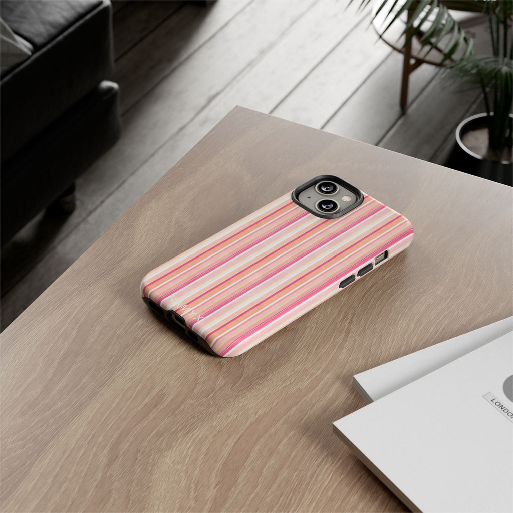 Pink Vintage Stripe Tough Phone Case