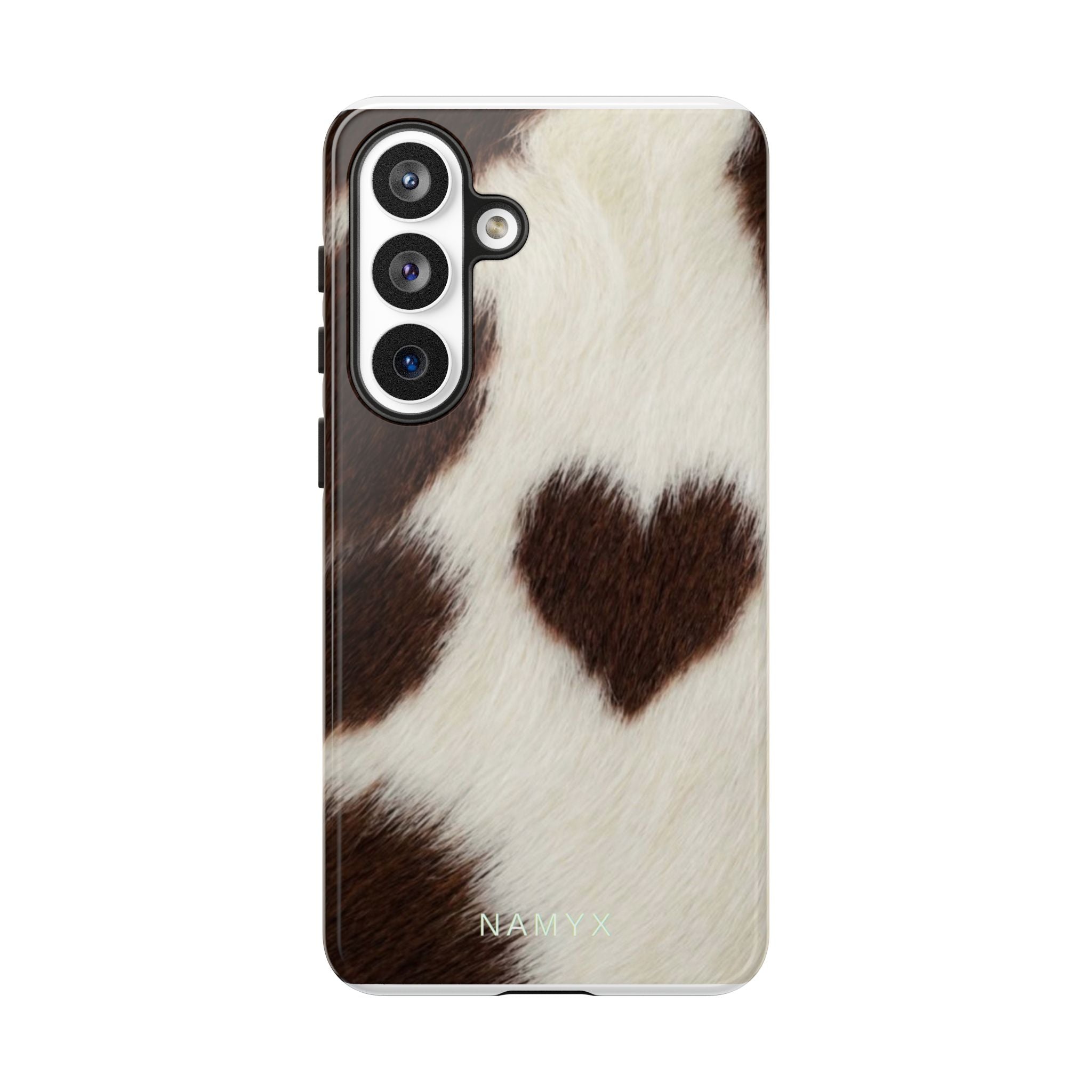 Cowhide Heart Phone Case — Cute Cow Print Protective iPhone Cover