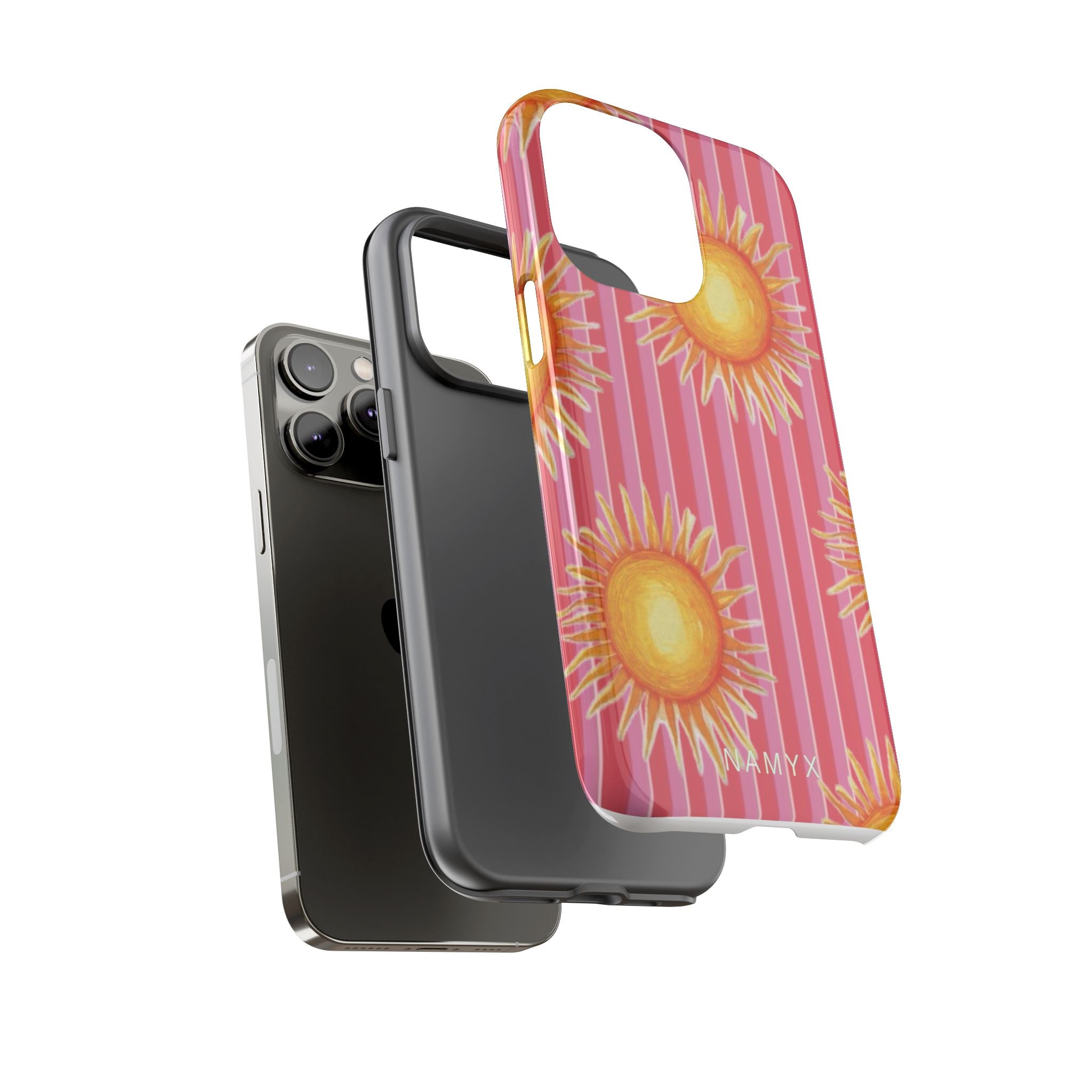 Sunburst Stripe Tough Phone Case — Bright Yellow Sun Pattern on Pink