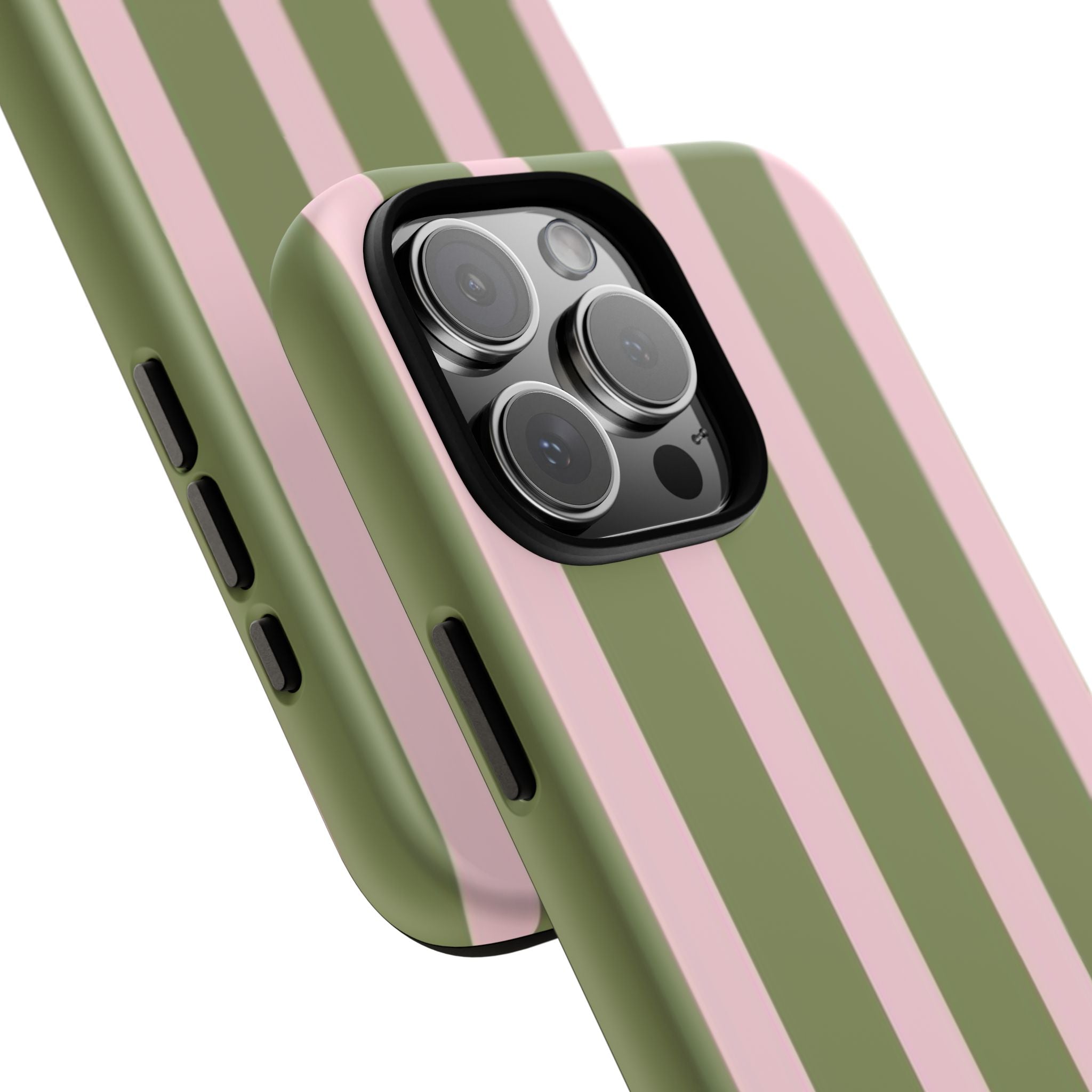 Striped Olive & Blush Tough Phone Case — Durable Protective Phone Cover