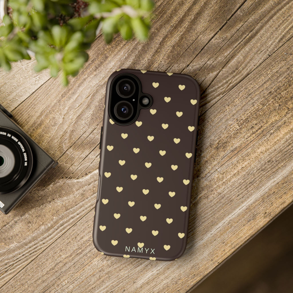 Tough Case — Brown Phone Case with Cream Heart Pattern