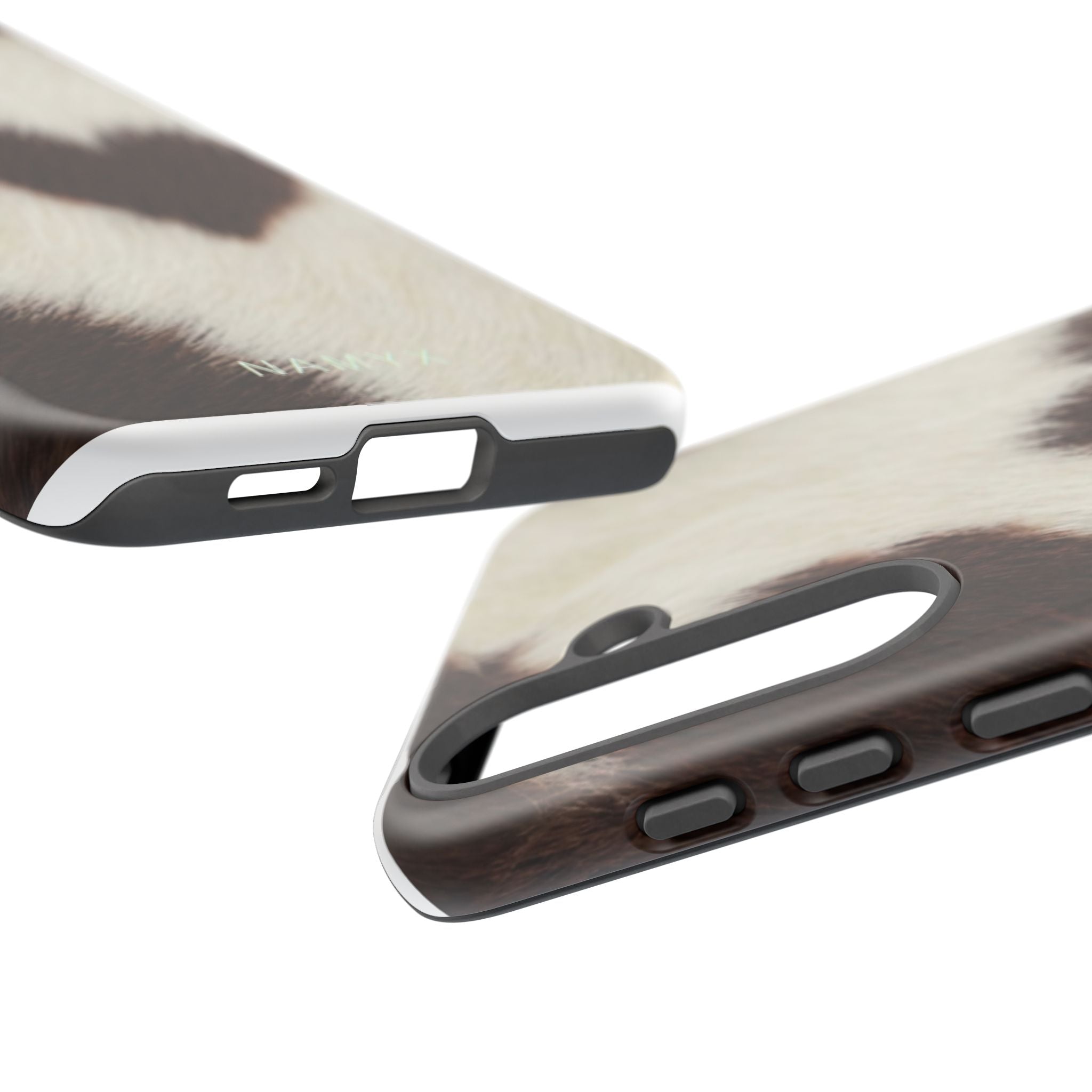 Cowhide Heart Phone Case — Cute Cow Print Protective iPhone Cover