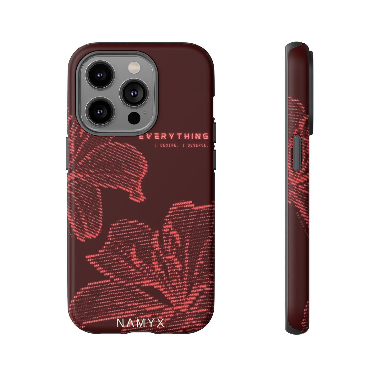 Floral Tough Phone Case — 'Everything' Burgundy Protective Cover