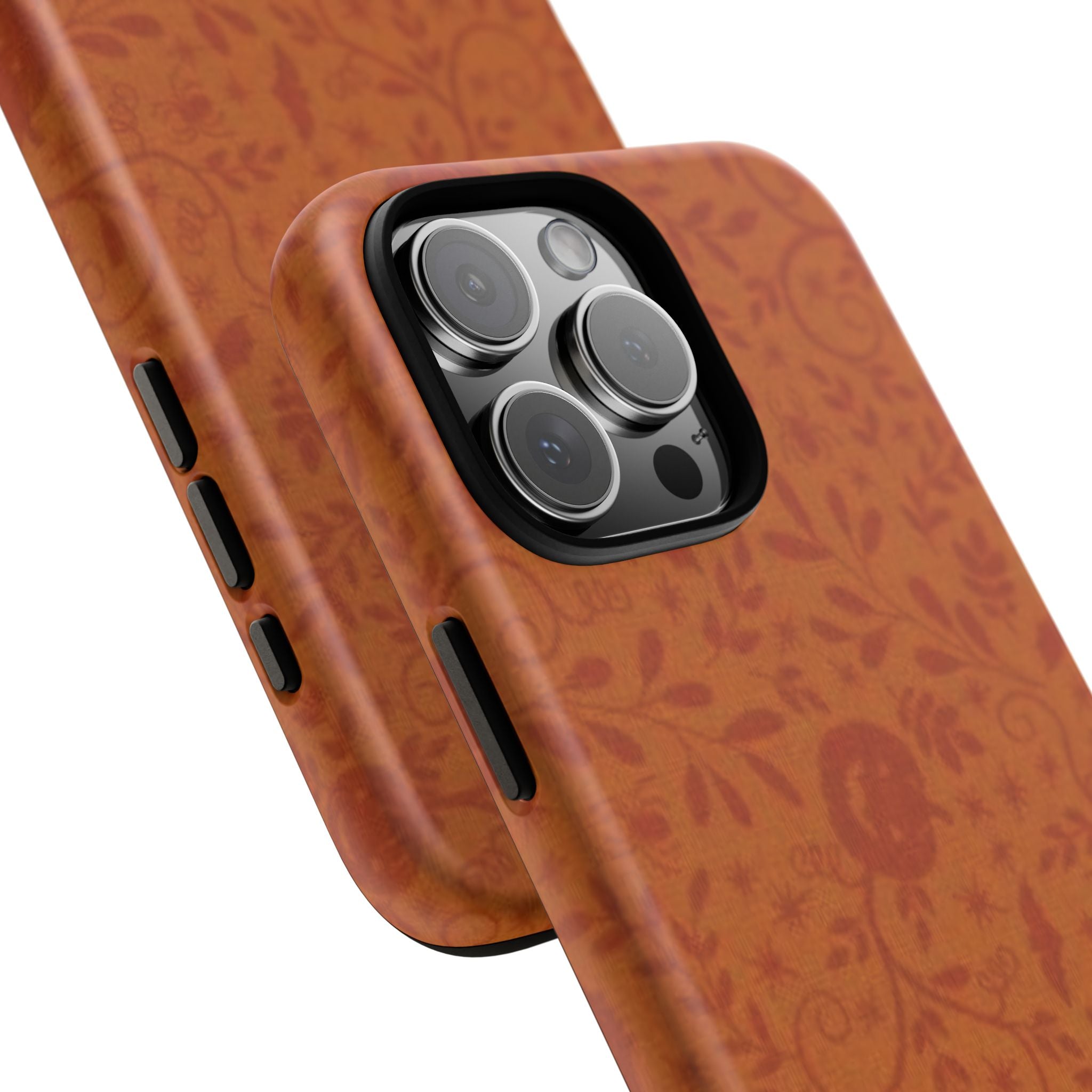 Floral Leather Phone Case — Rustic Orange Botanical Tough Case