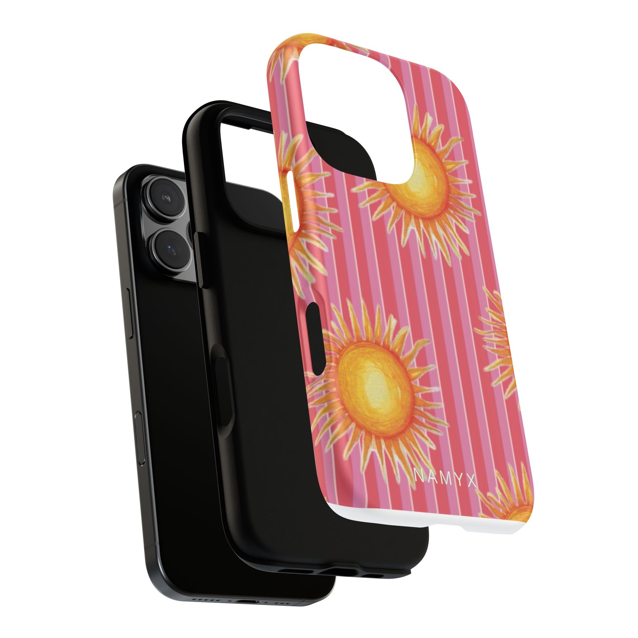 Sunburst Stripe Tough Phone Case — Bright Yellow Sun Pattern on Pink