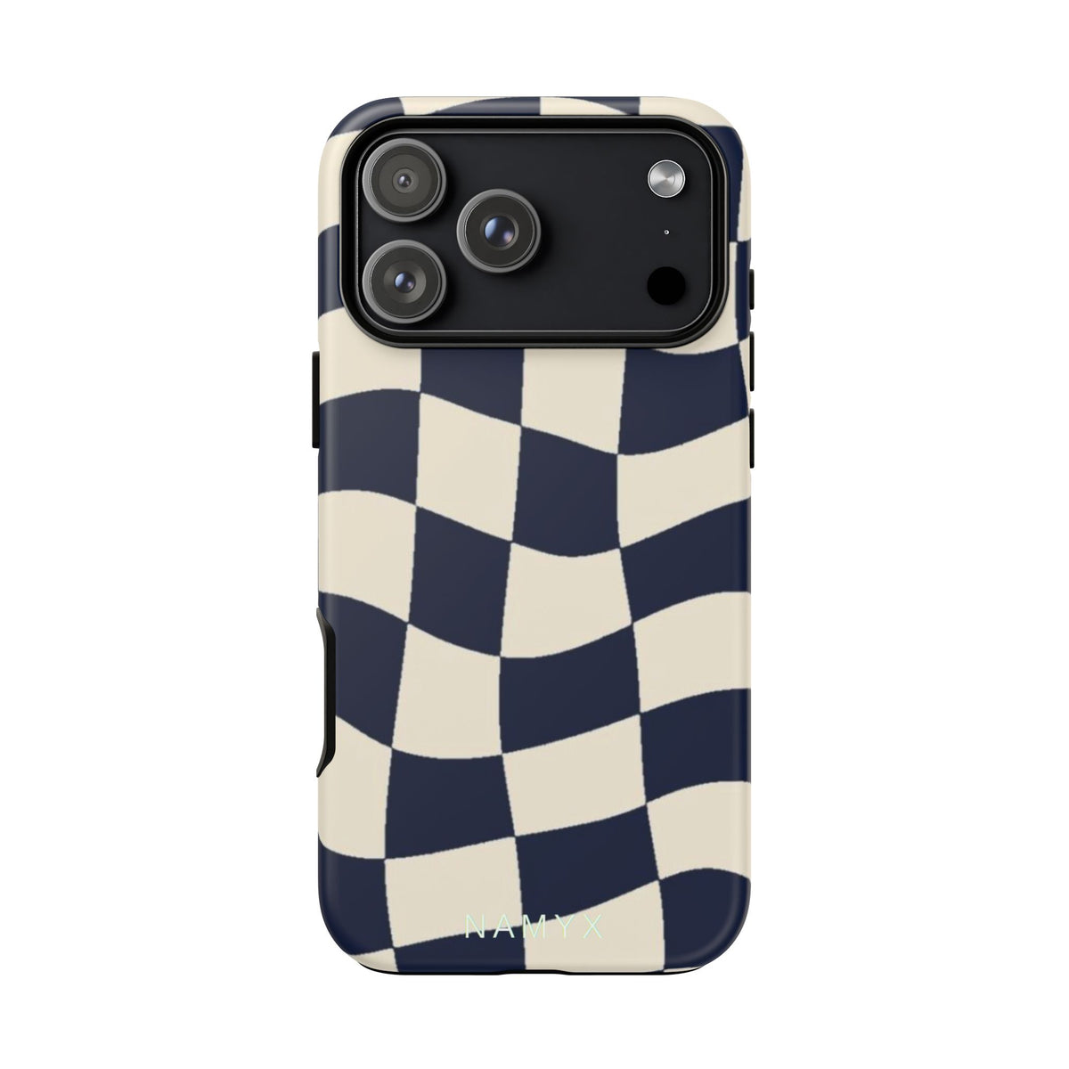 Wavy Checkered Phone Case – Retro Navy Racing Pattern Tough Case
