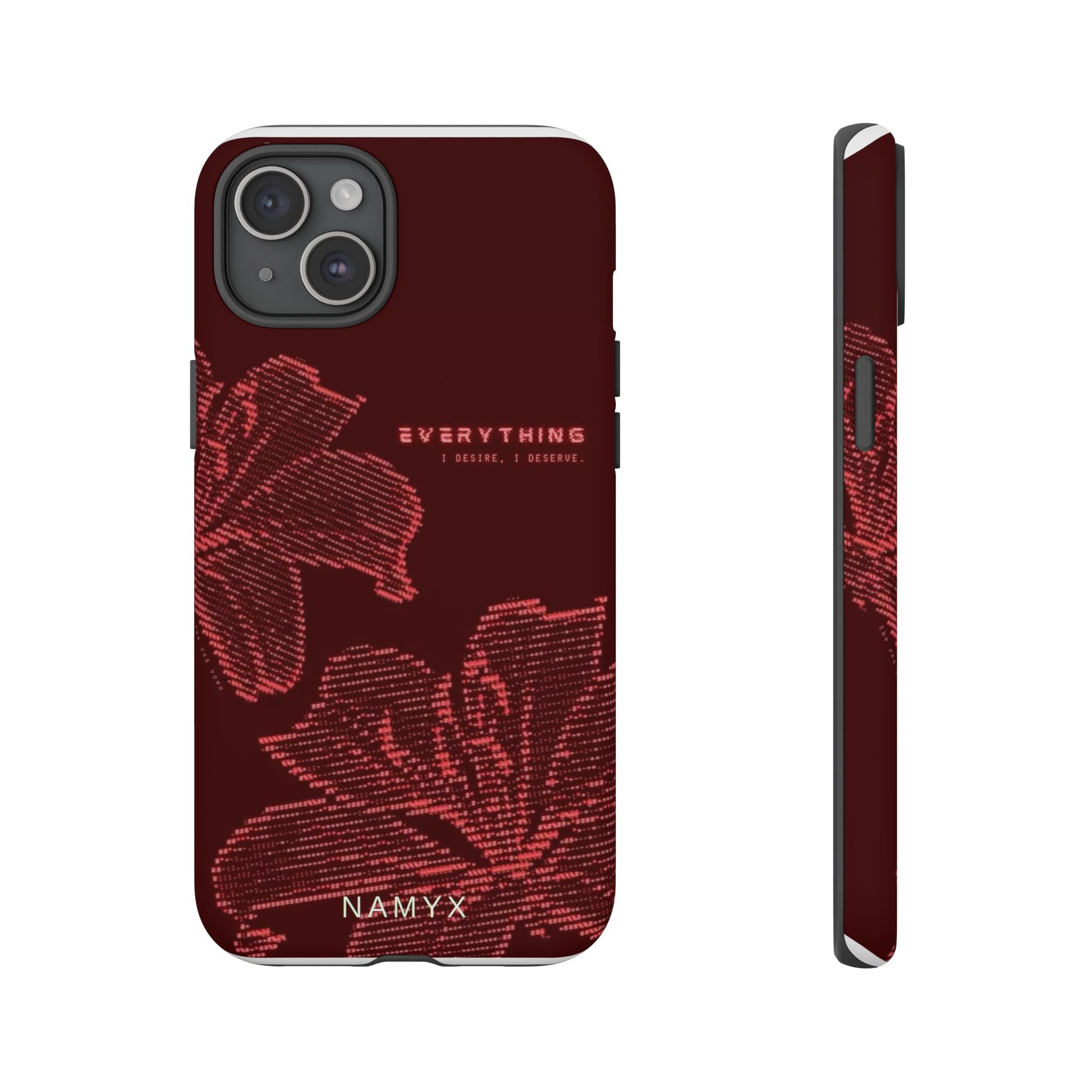 Floral Tough Phone Case — 'Everything' Burgundy Protective Cover