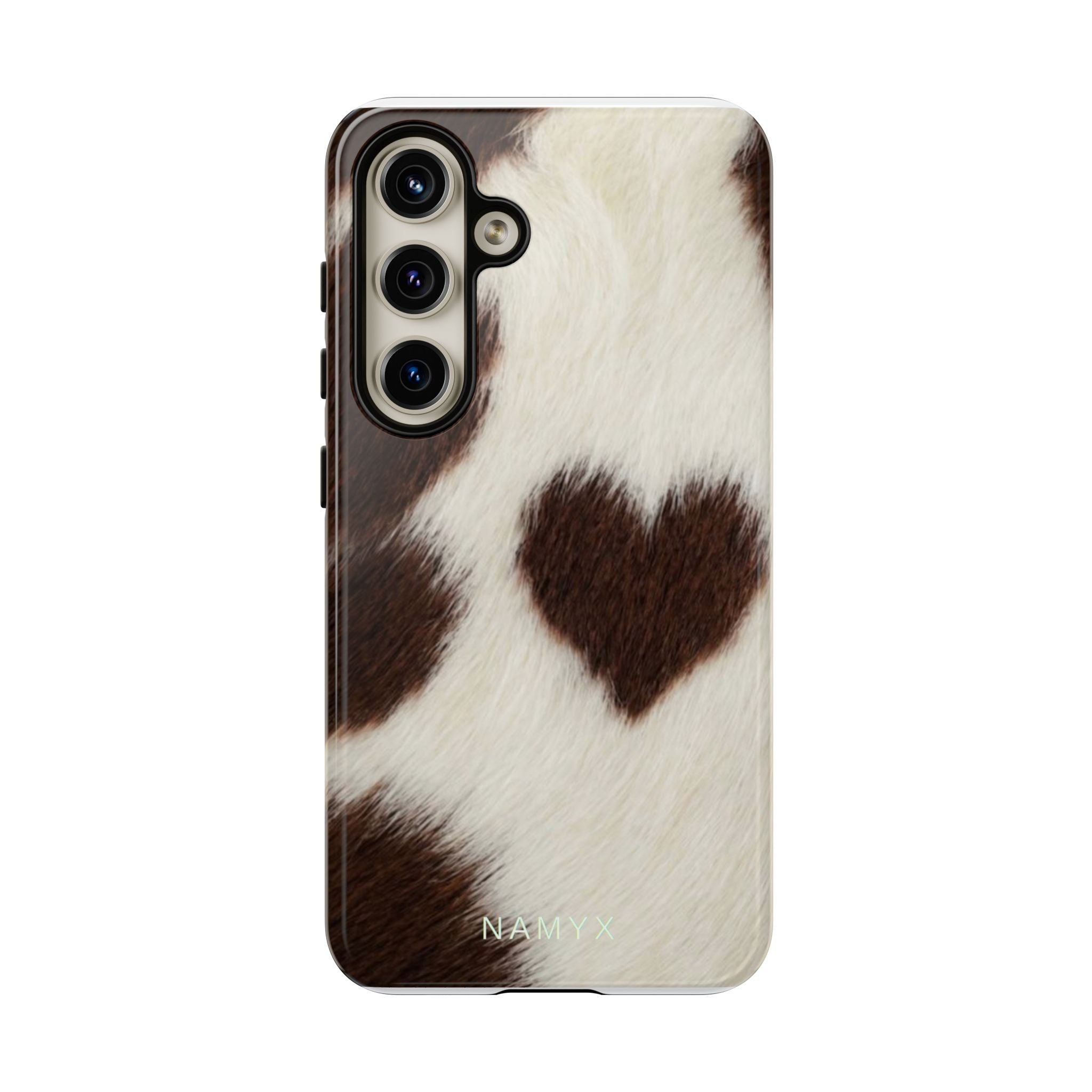 Cowhide Heart Phone Case — Cute Cow Print Protective iPhone Cover