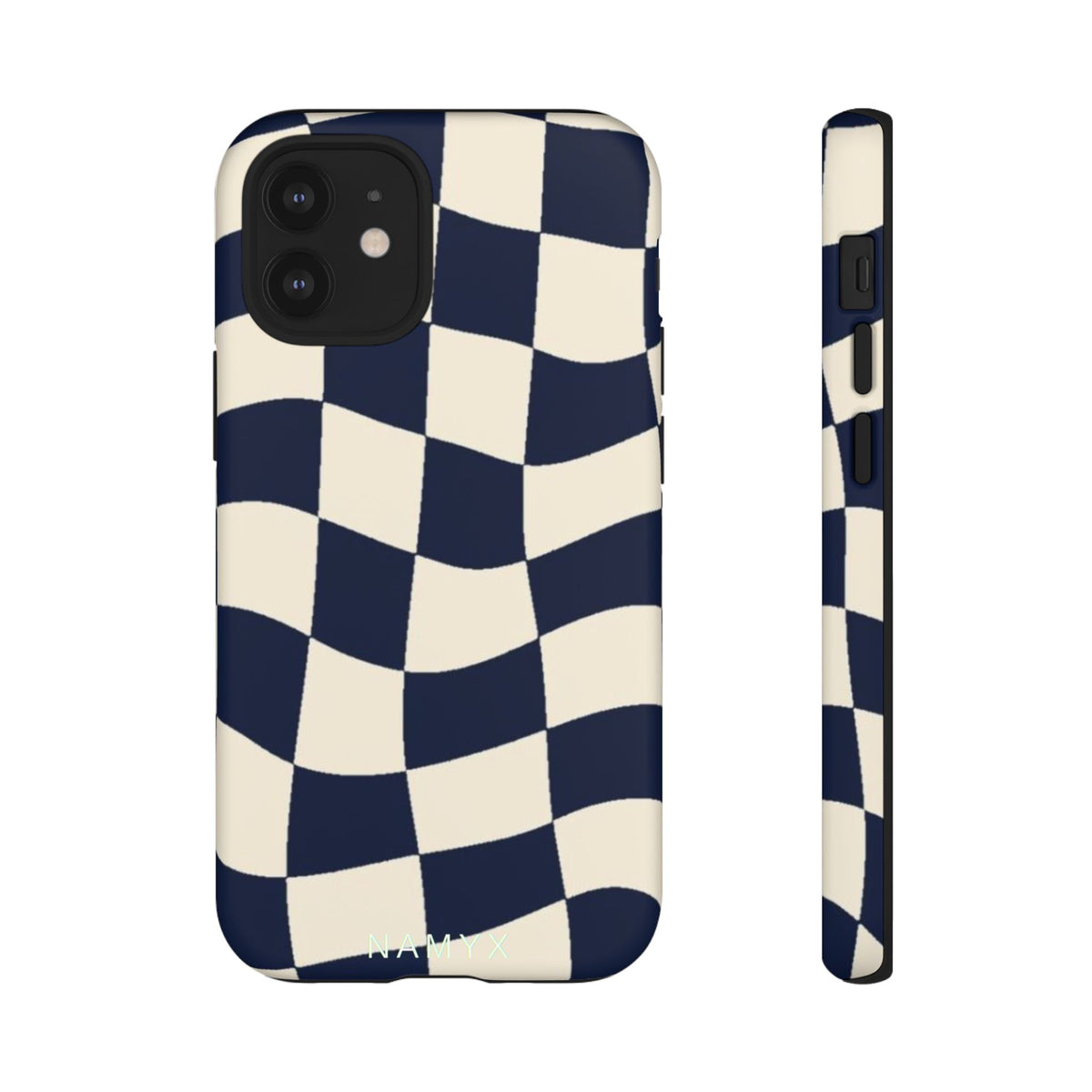 Wavy Checkered Phone Case – Retro Navy Racing Pattern Tough Case