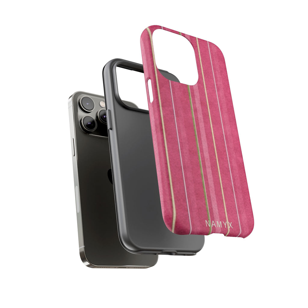 Pink Vertical Stripe Tough Phone Case — Durable Protective iPhone Cover with Subtle Vintage Stripes