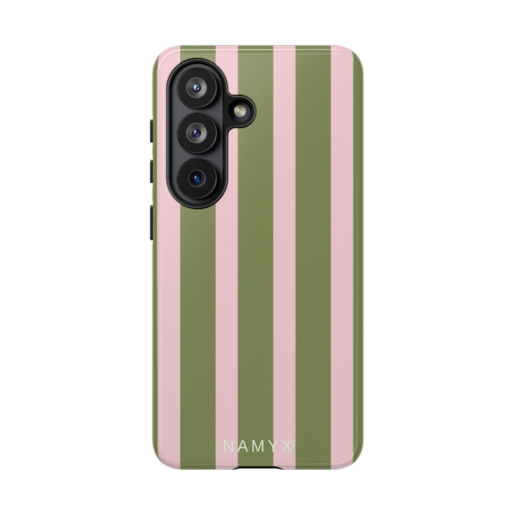 Striped Olive & Blush Tough Phone Case — Durable Protective Phone Cover