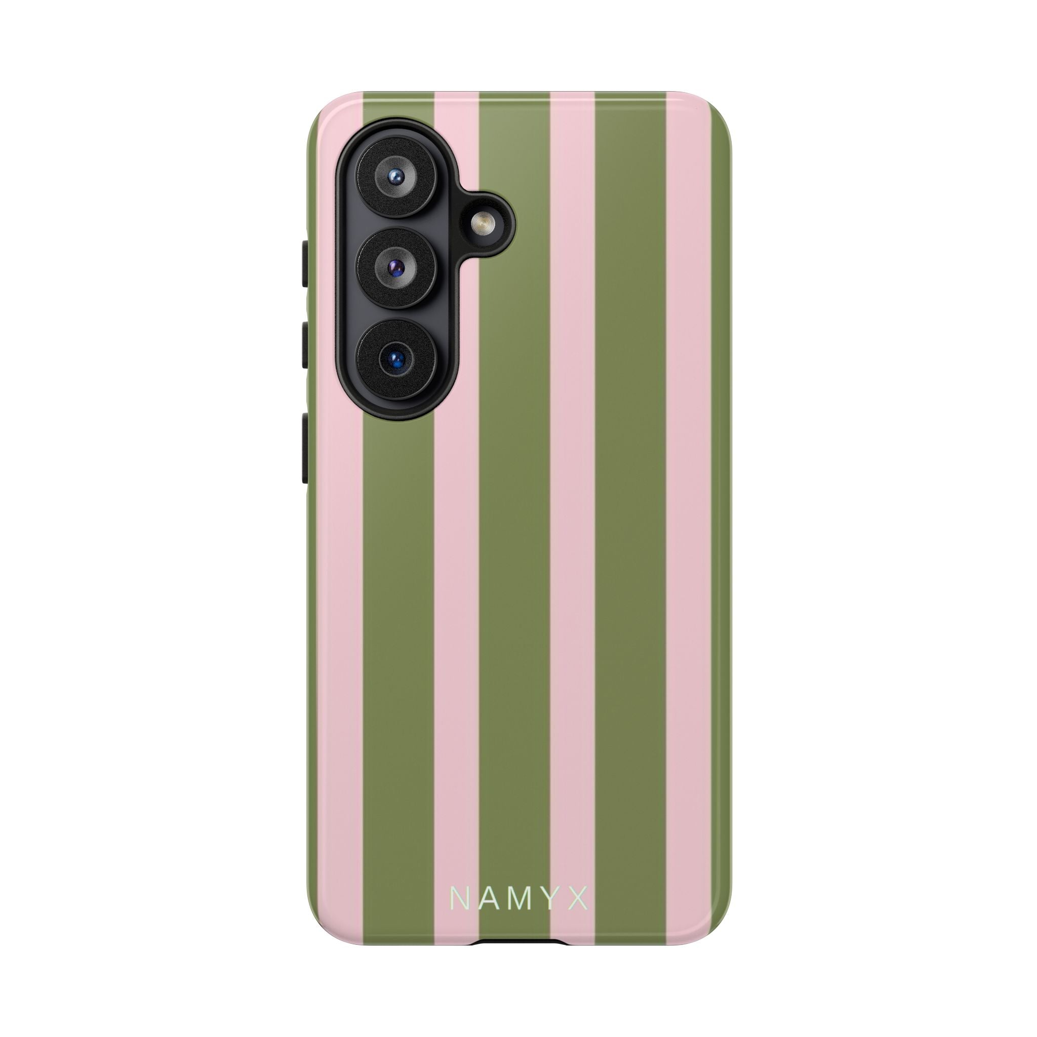Striped Olive & Blush Tough Phone Case — Durable Protective Phone Cover