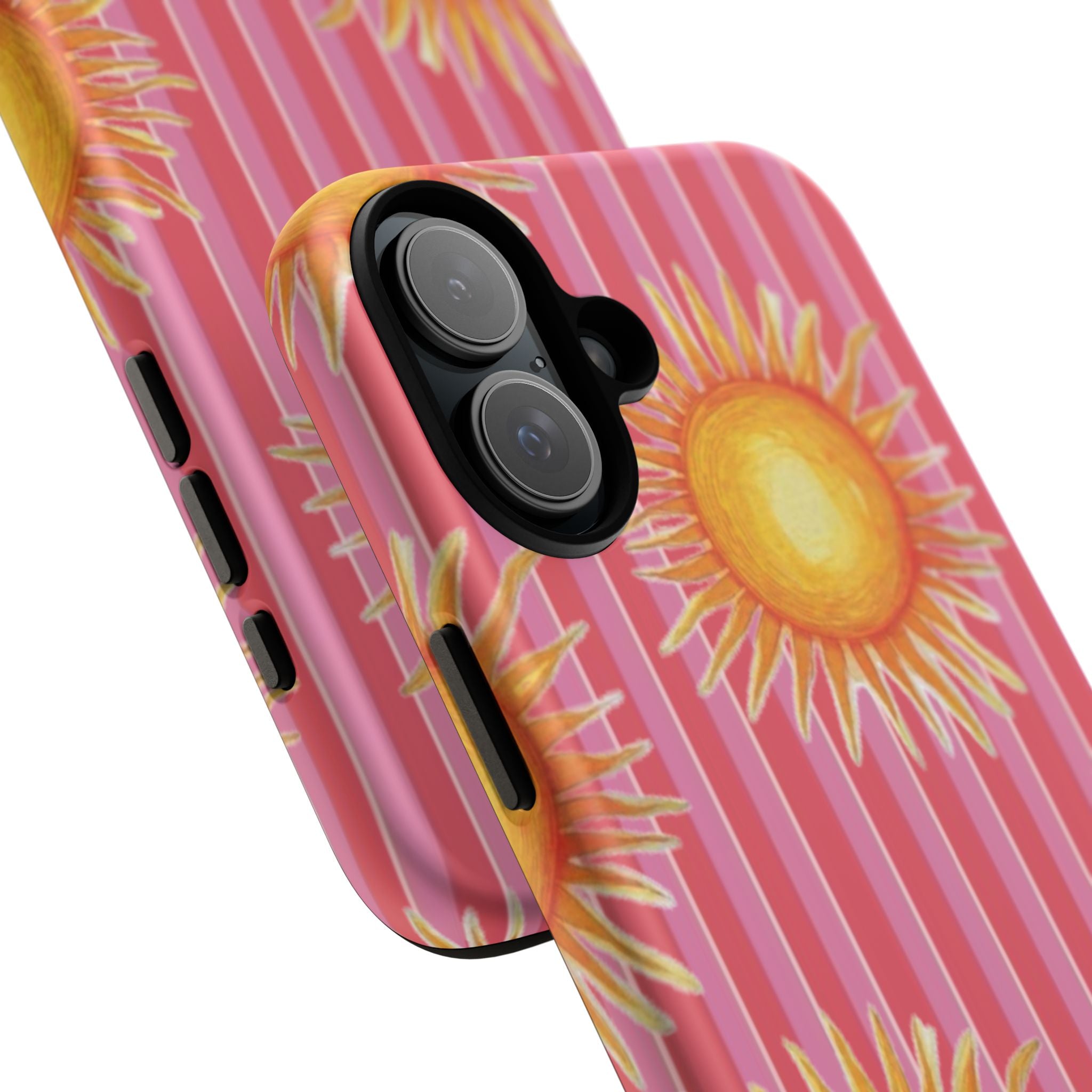 Sunburst Stripe Tough Phone Case — Bright Yellow Sun Pattern on Pink