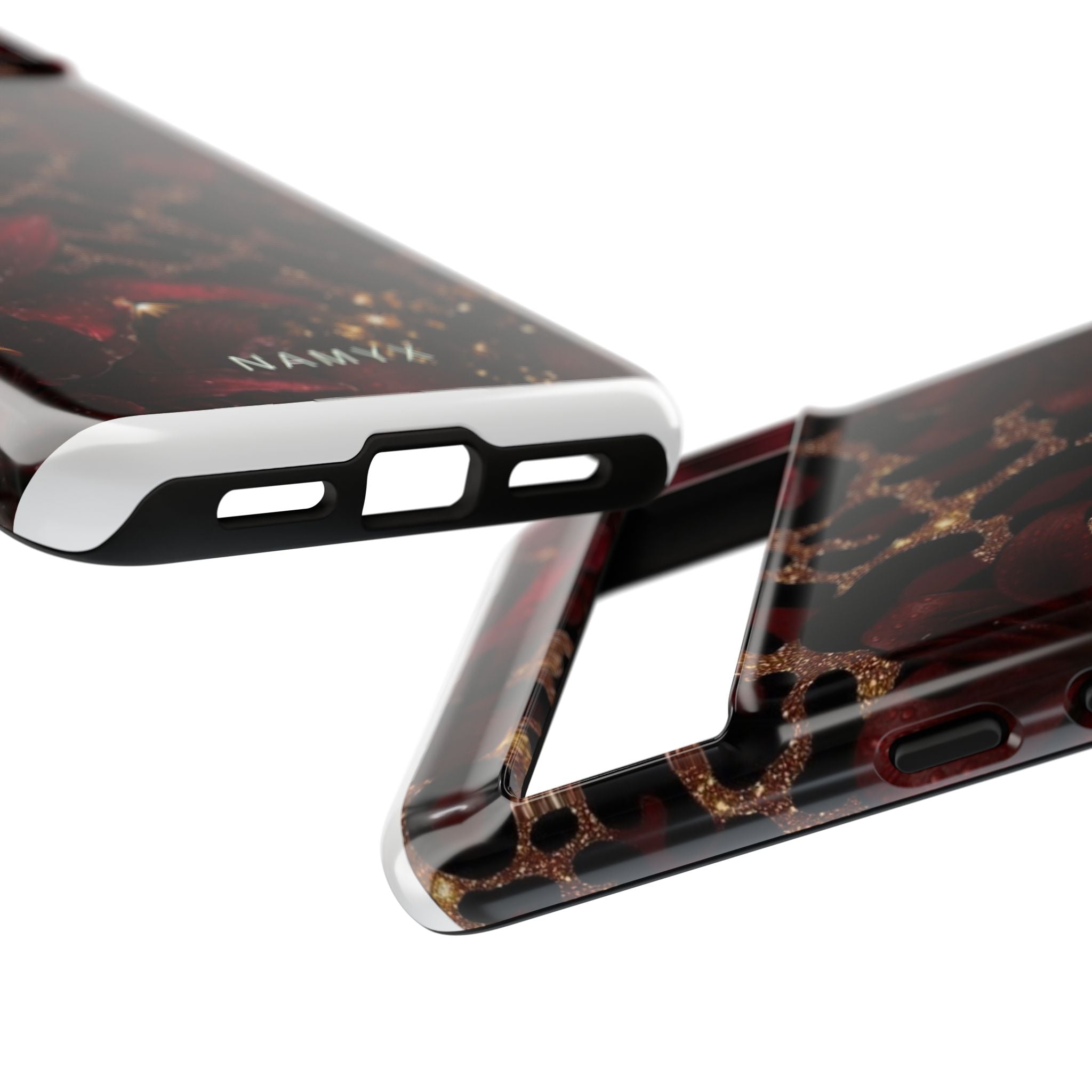 Protective Phone Case — Burgundy Floral & Gold Leopard Print Tough Case
