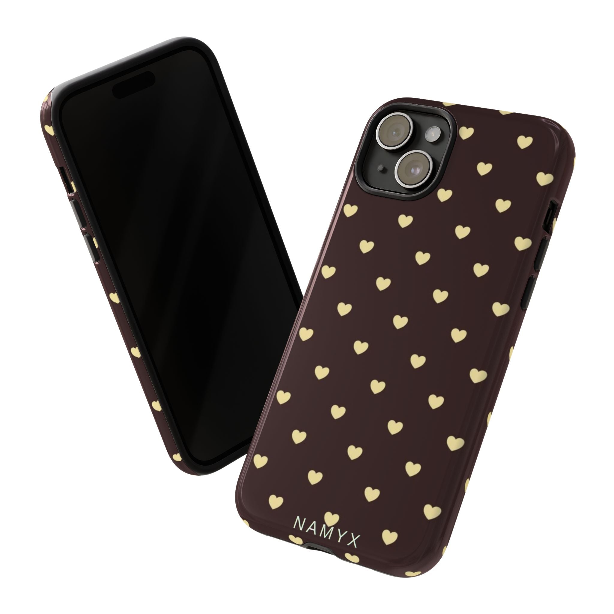 Tough Case — Brown Phone Case with Cream Heart Pattern