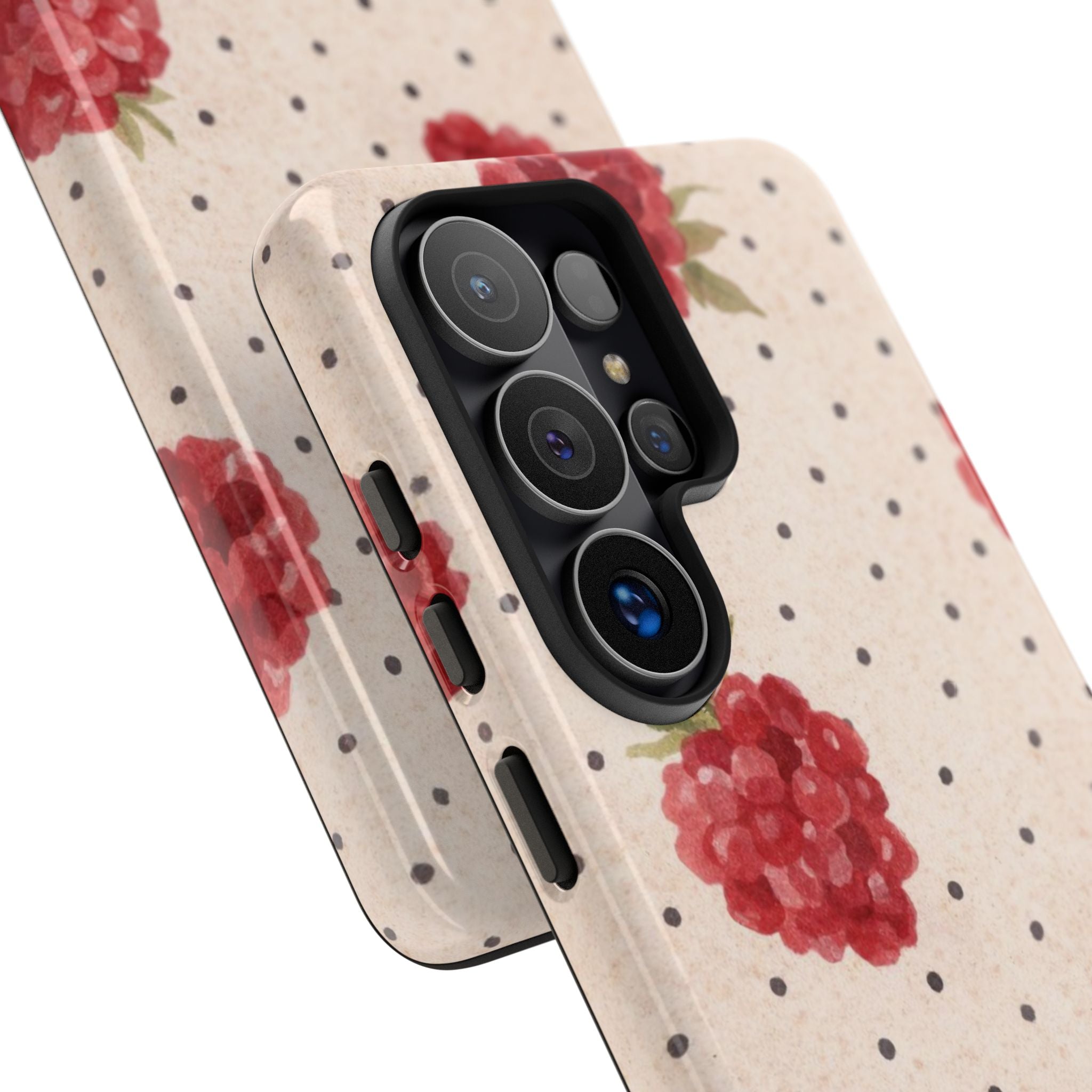 Raspberry Dotted Tough Phone Case — Vintage Floral Protective Cover