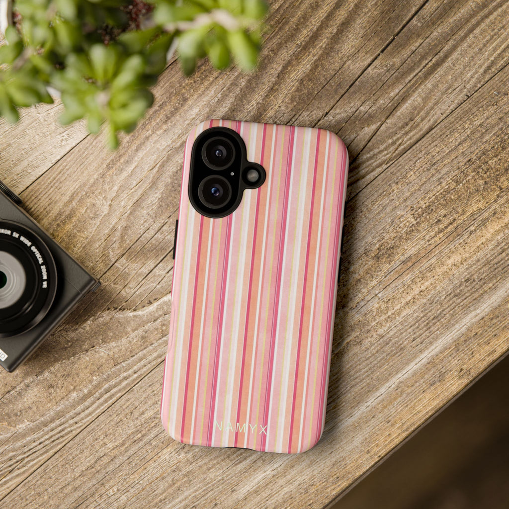 Pink Vintage Stripe Tough Phone Case