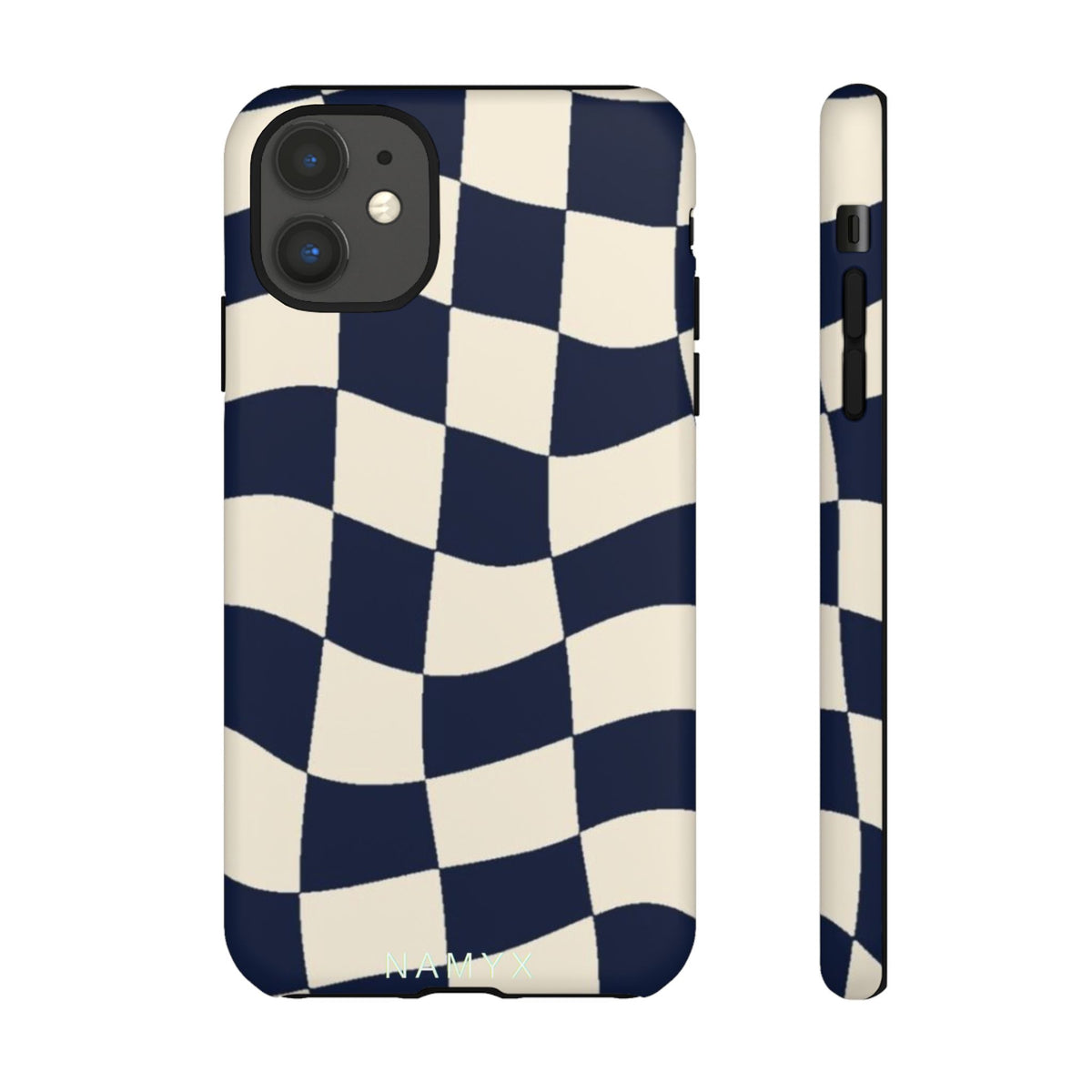 Wavy Checkered Phone Case – Retro Navy Racing Pattern Tough Case