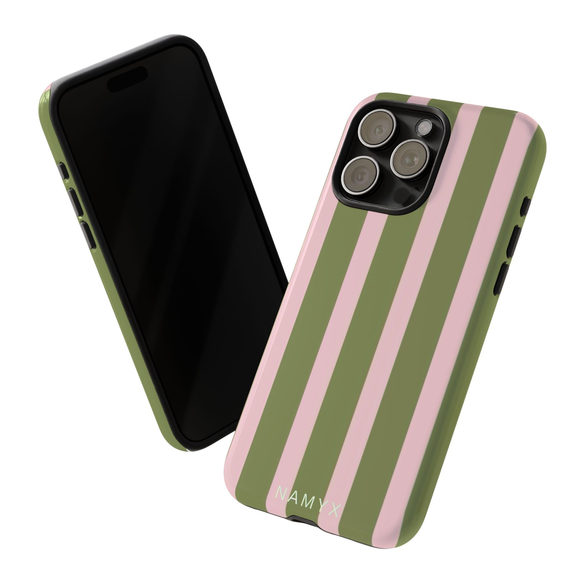 Striped Olive & Blush Tough Phone Case — Durable Protective Phone Cover