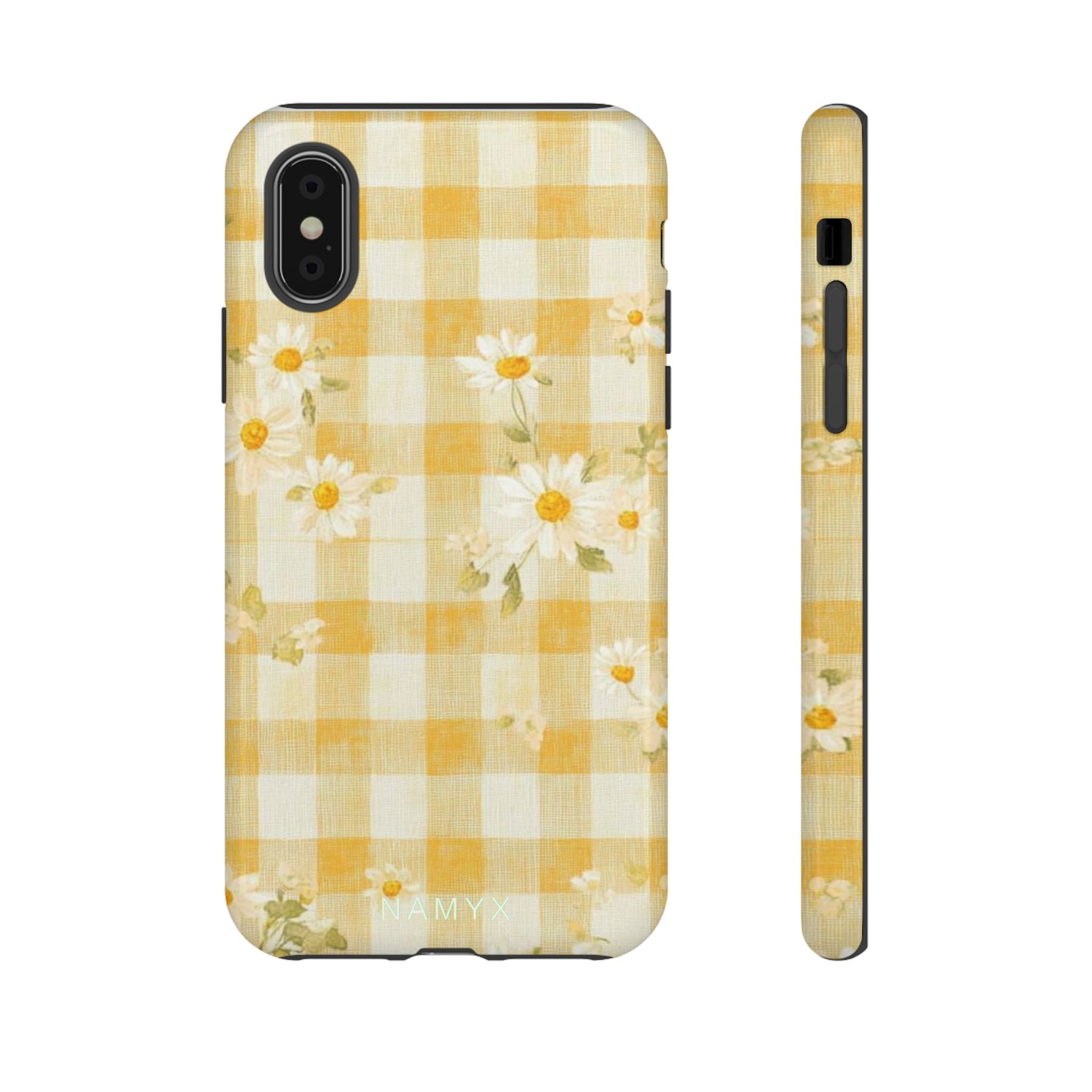 Daisy Gingham Tough Phone Case — Yellow Floral Protective Cover