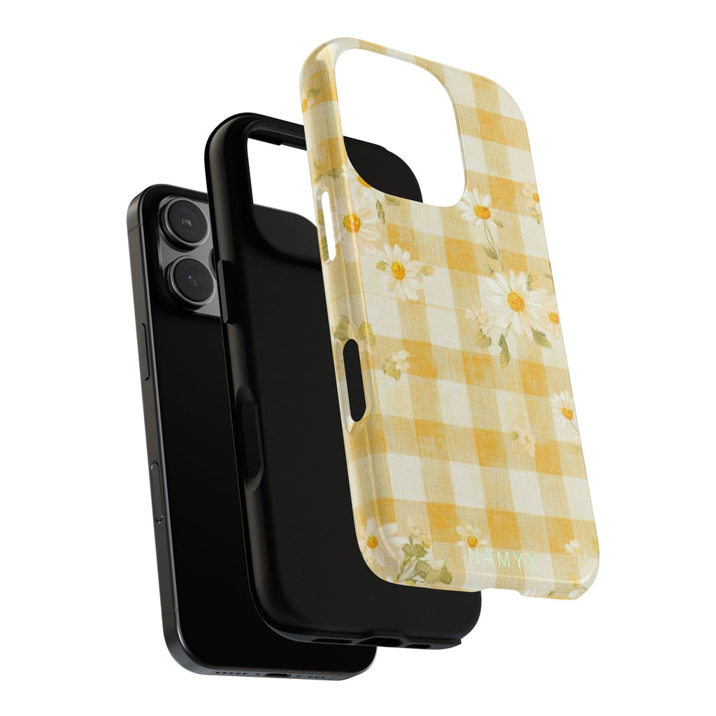 Daisy Gingham Tough Phone Case — Yellow Floral Protective Cover