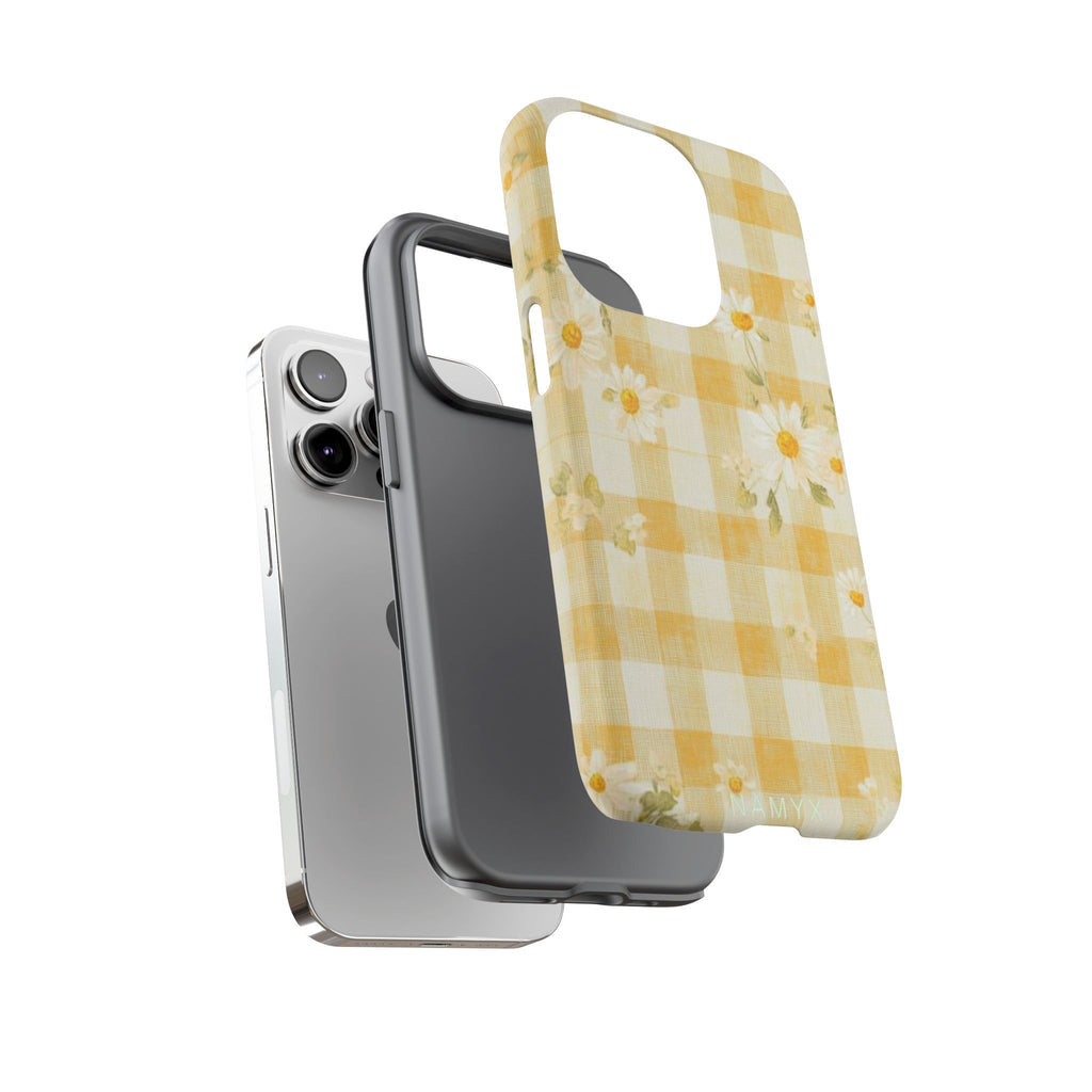 Daisy Gingham Tough Phone Case — Yellow Floral Protective Cover