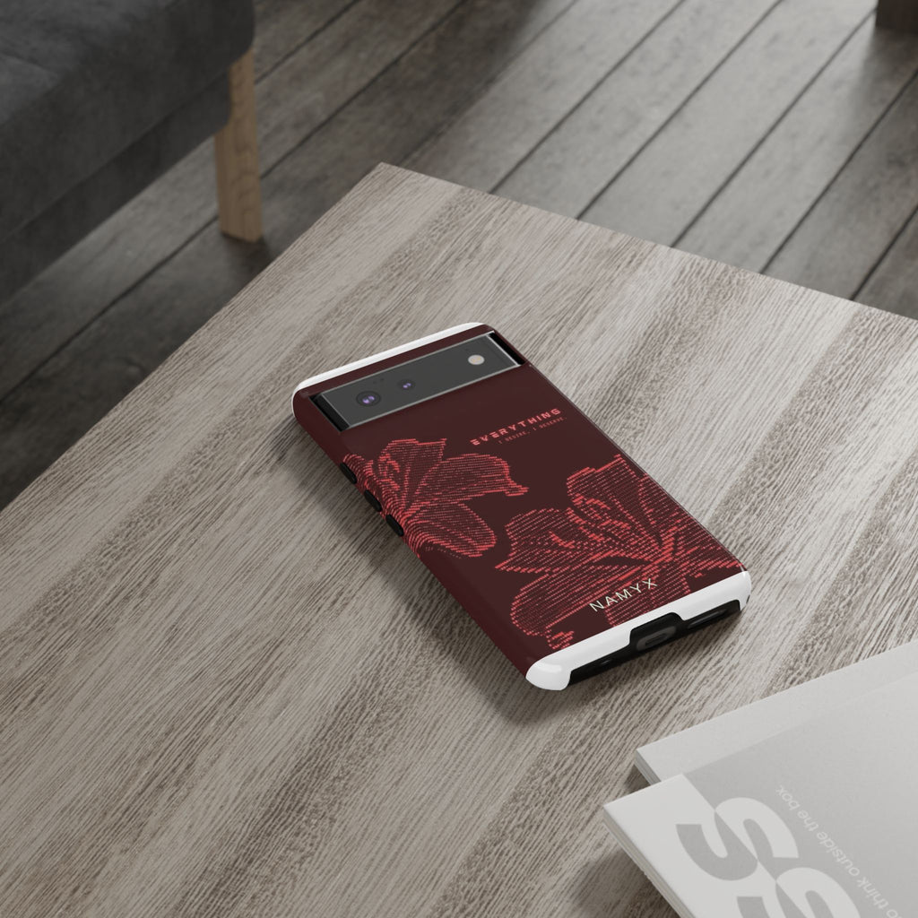 Floral Tough Phone Case — 'Everything' Burgundy Protective Cover