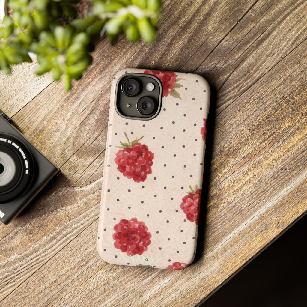 Raspberry Dotted Tough Phone Case — Vintage Floral Protective Cover