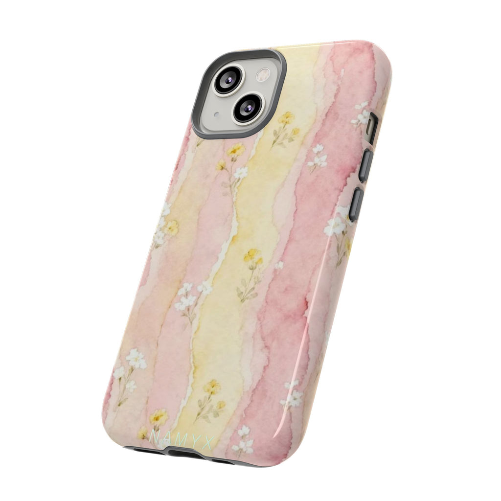 Floral Watercolor Tough Phone Case — Pink & Yellow Daisy Protective Cover